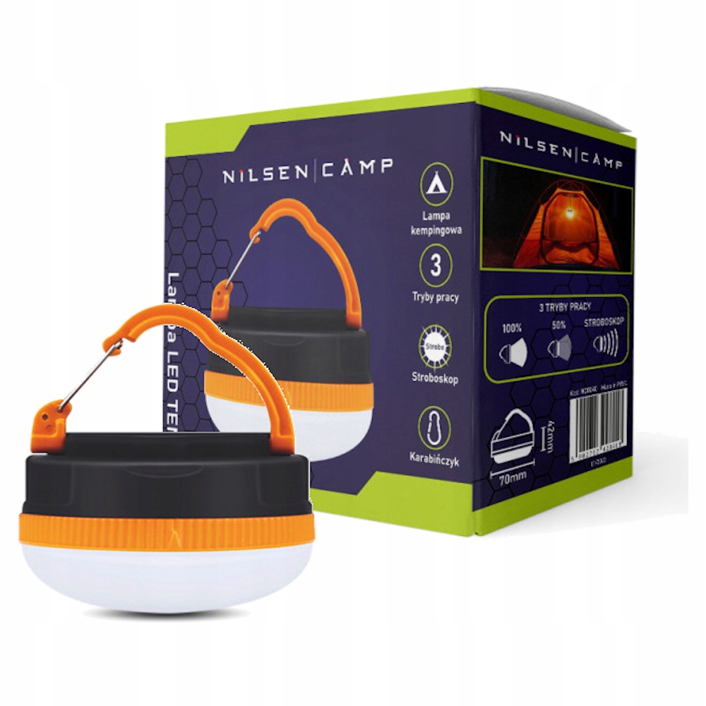 Lampka kempingowa Led Nilsen Camp z karabińczykiem 3 tryby