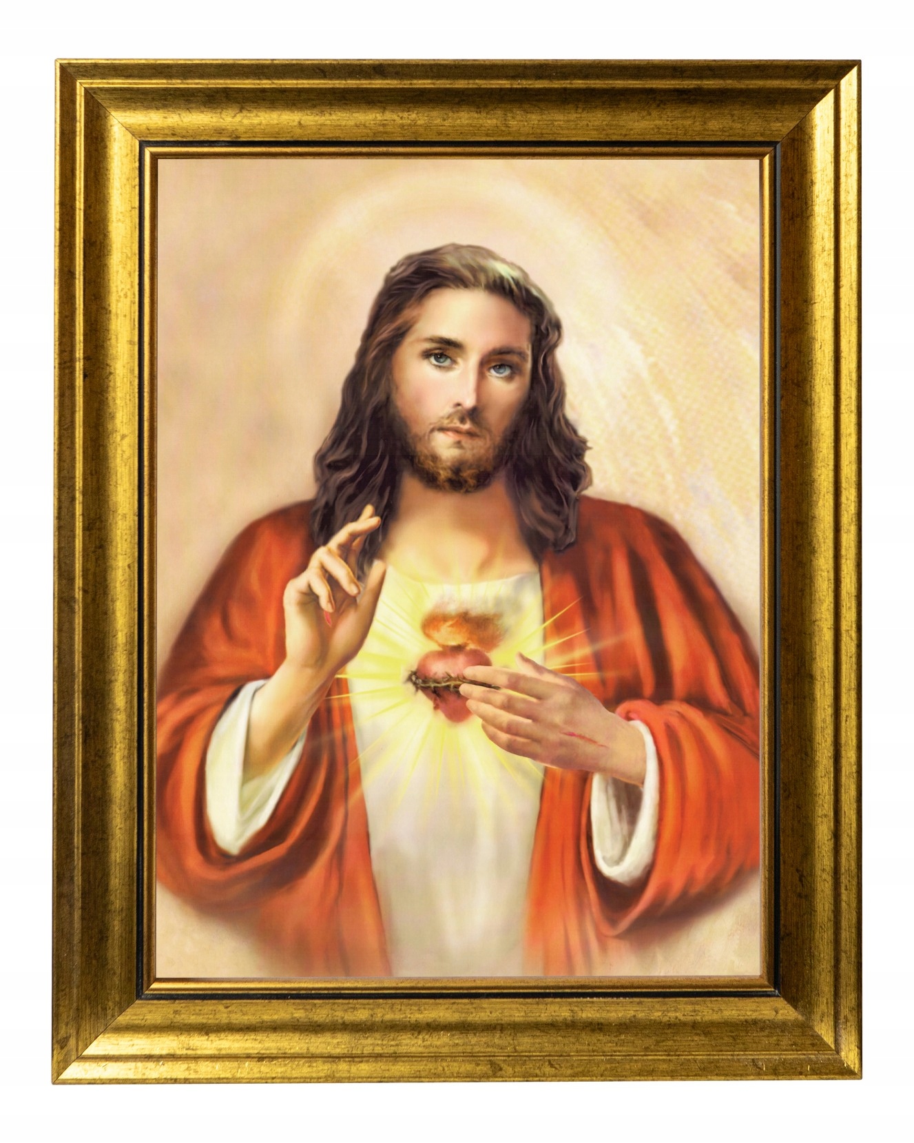 Srdce Ježíšovo Sakrální Obraz Ve Zlatém Ozdobném Rámu 30X40