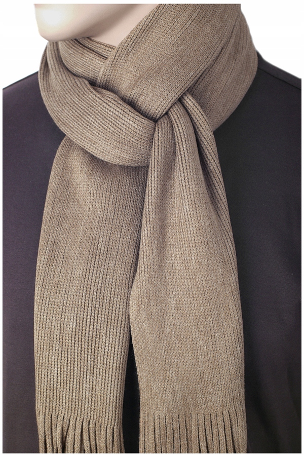 MODNY BEŻOWY Szalik Szal Duży 190x30 Zimowy Ciepły Gładki Męski GREG af22 Model Large L