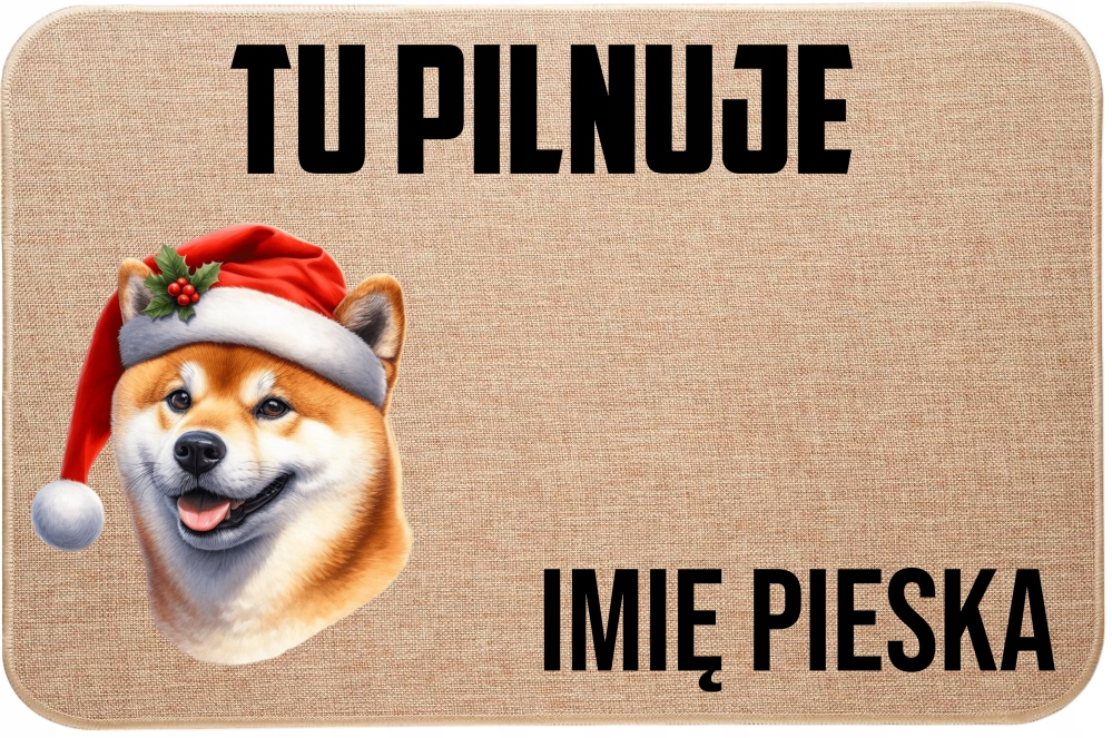 Lněná Vánoční Vstupní Stěračka Tu Hlídá Jméno Shiba Inu