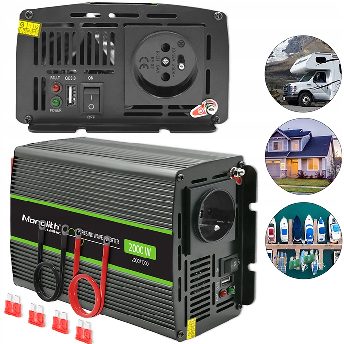 Prevodník Qoltec 1000W 2000W čistá sínusová 12V/230V karavan Ups loď