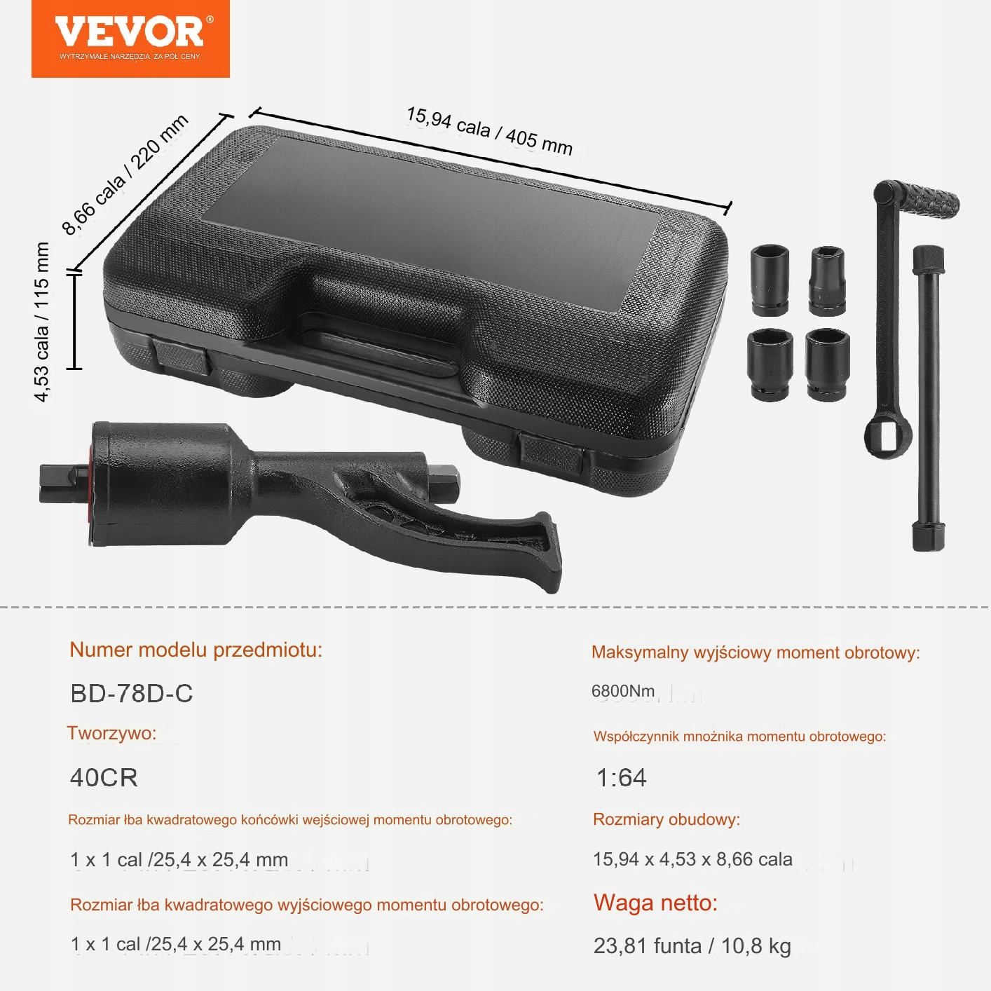 Zestaw Kluczy Dynamometrycznych do Nakrętek Mocujących 4 Gniazda Marka Vevor