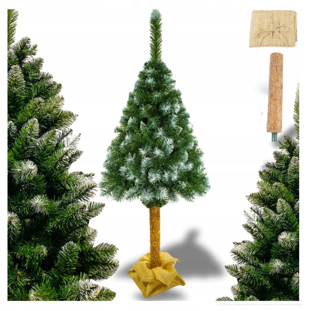 Umělý vánoční stromeček na kmeni v jutě 180 cm Borovice Zasněžená, krásný, hustý vánoční stromek