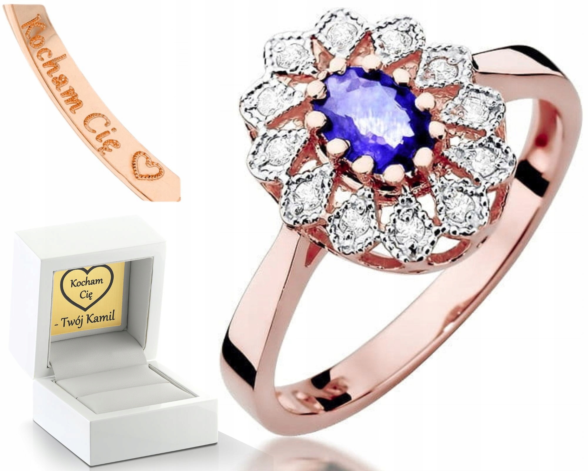 Zásnubní Prstýnek Tanzanit Brilianty Růžové Zlato Gravírování 585 Bonus
