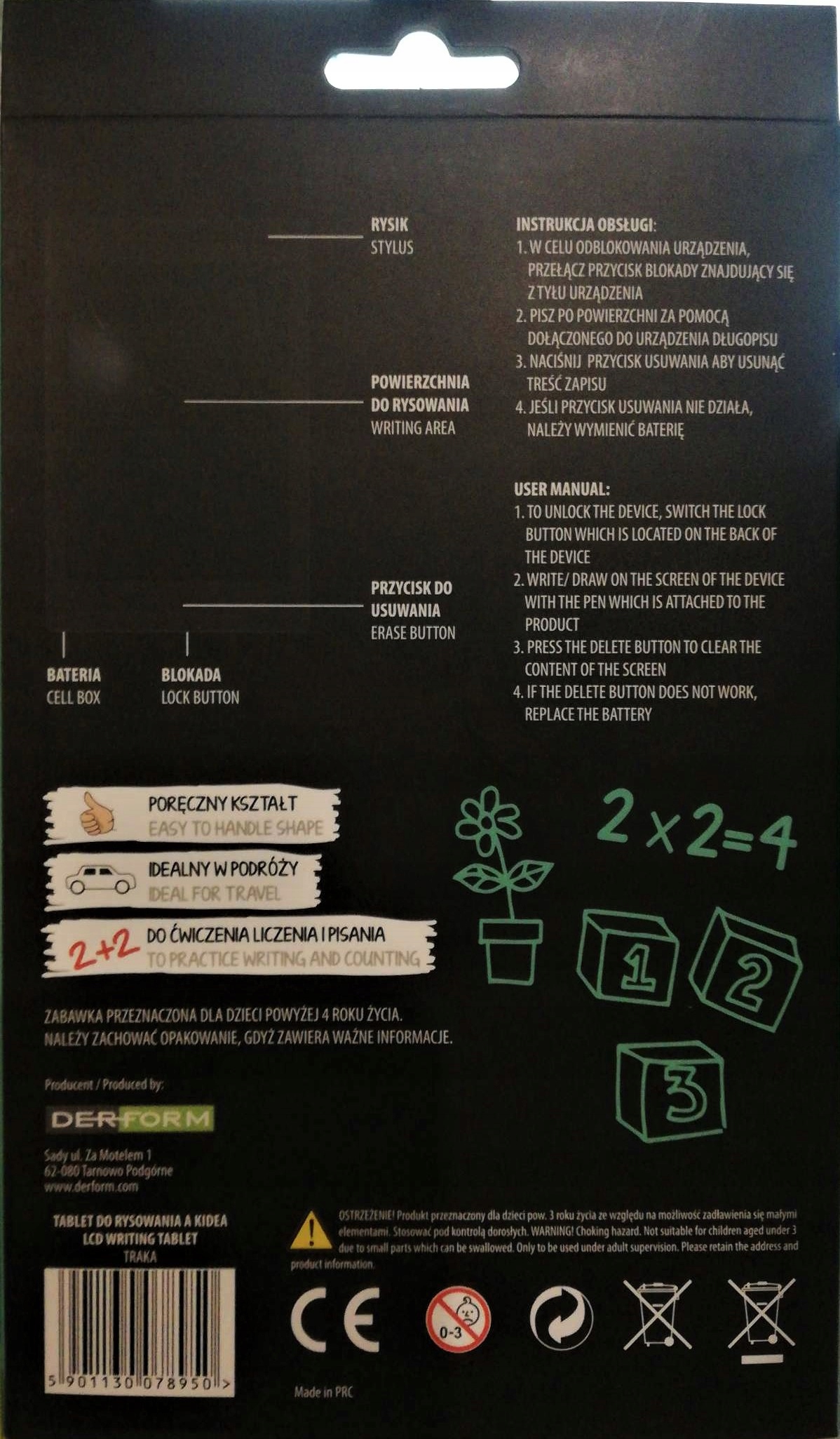 ZNIKOPIS TABLET DO RYSOWANIA KIDEA CZARNY Wiek dziecka 4 lata +