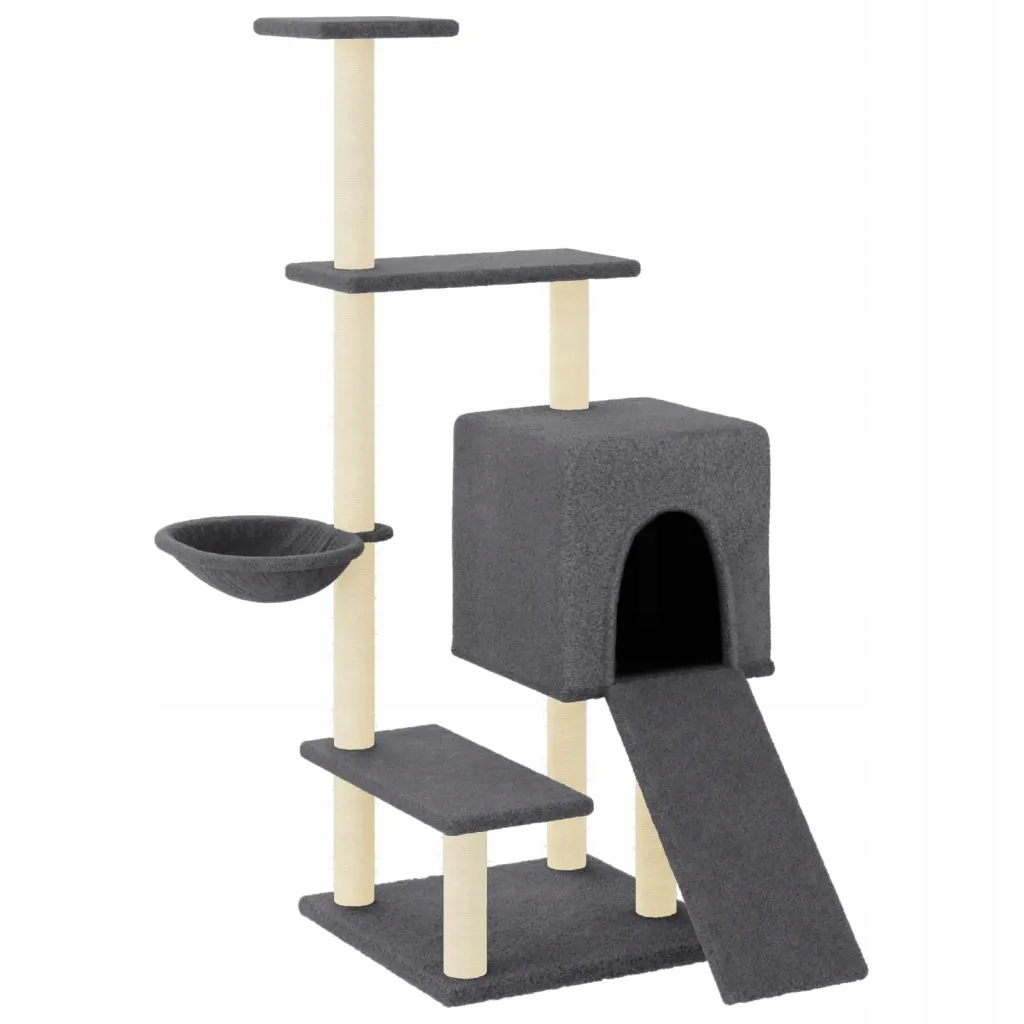 Levně Škrabadlo pro kočky, sisalovými sloupky, tmavě šedé, 130,5 cm