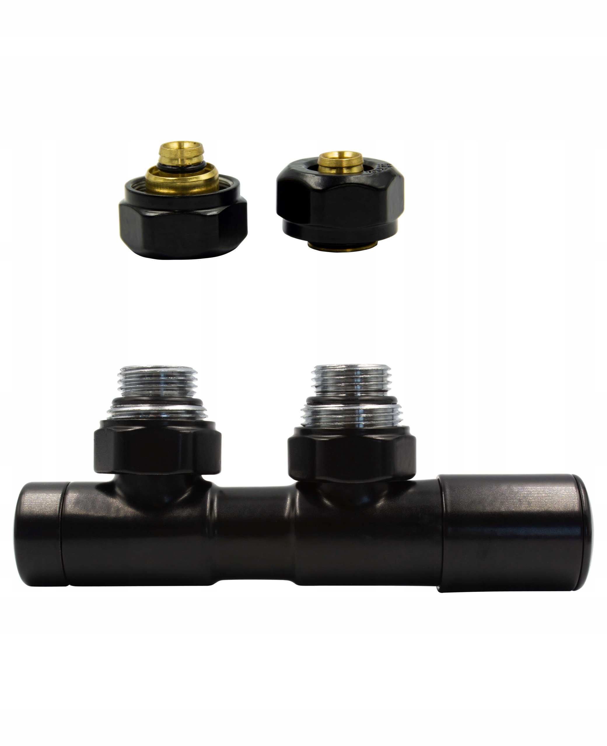 

Zawór kątowy reg. Twins czarny mat 50mm+PEX16 Praw