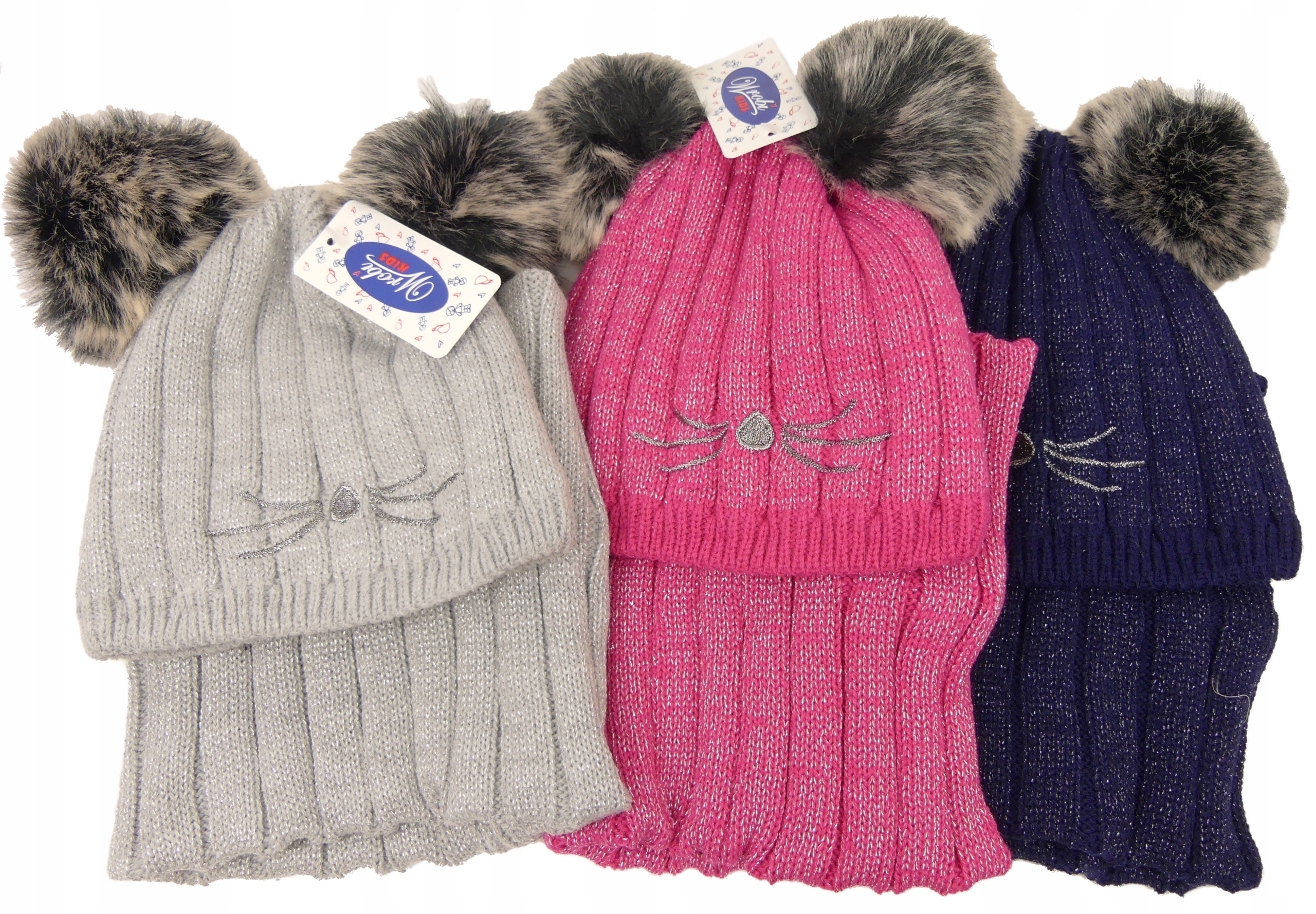 

Czapka+komin na polarze Pompony zimowa Komplet wyb