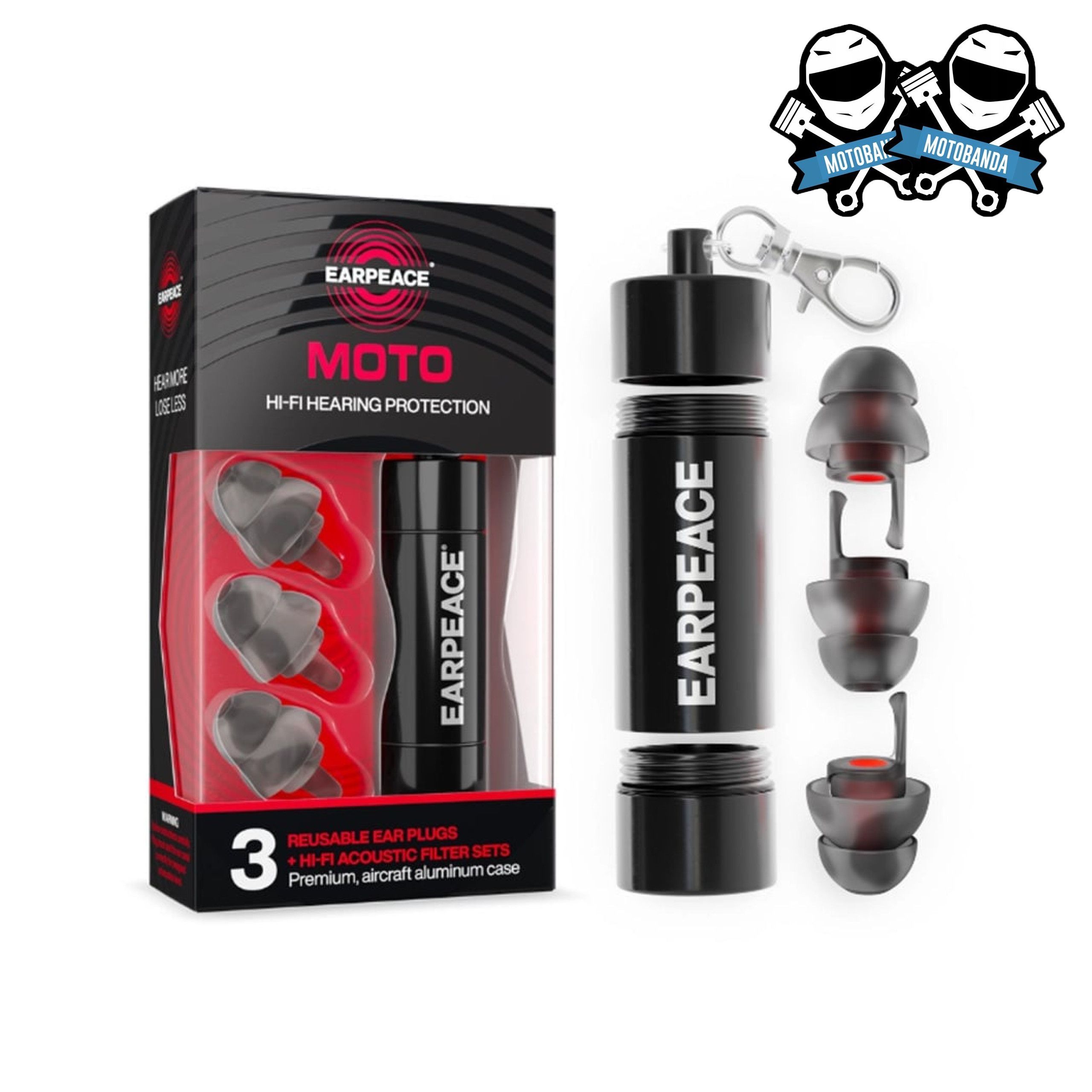 Stopery do uszu motocyklowe EarPeace Moto zestaw + etui aluminiowe