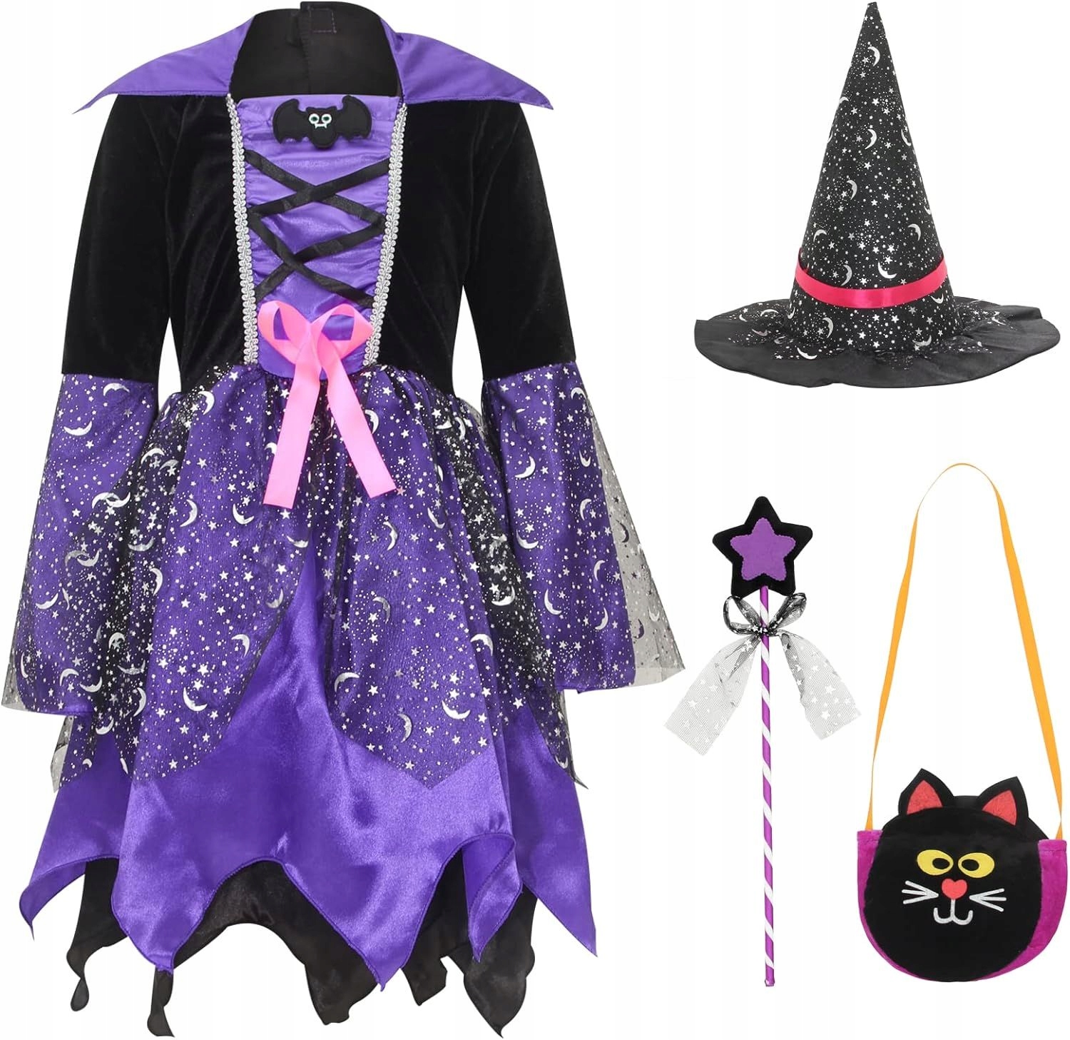 ŚWIECĄCY LED KOSTIUM PRZEBRANIE STRÓJ czarownicy + kapelusz XL 10-12LAT Okazje halloween