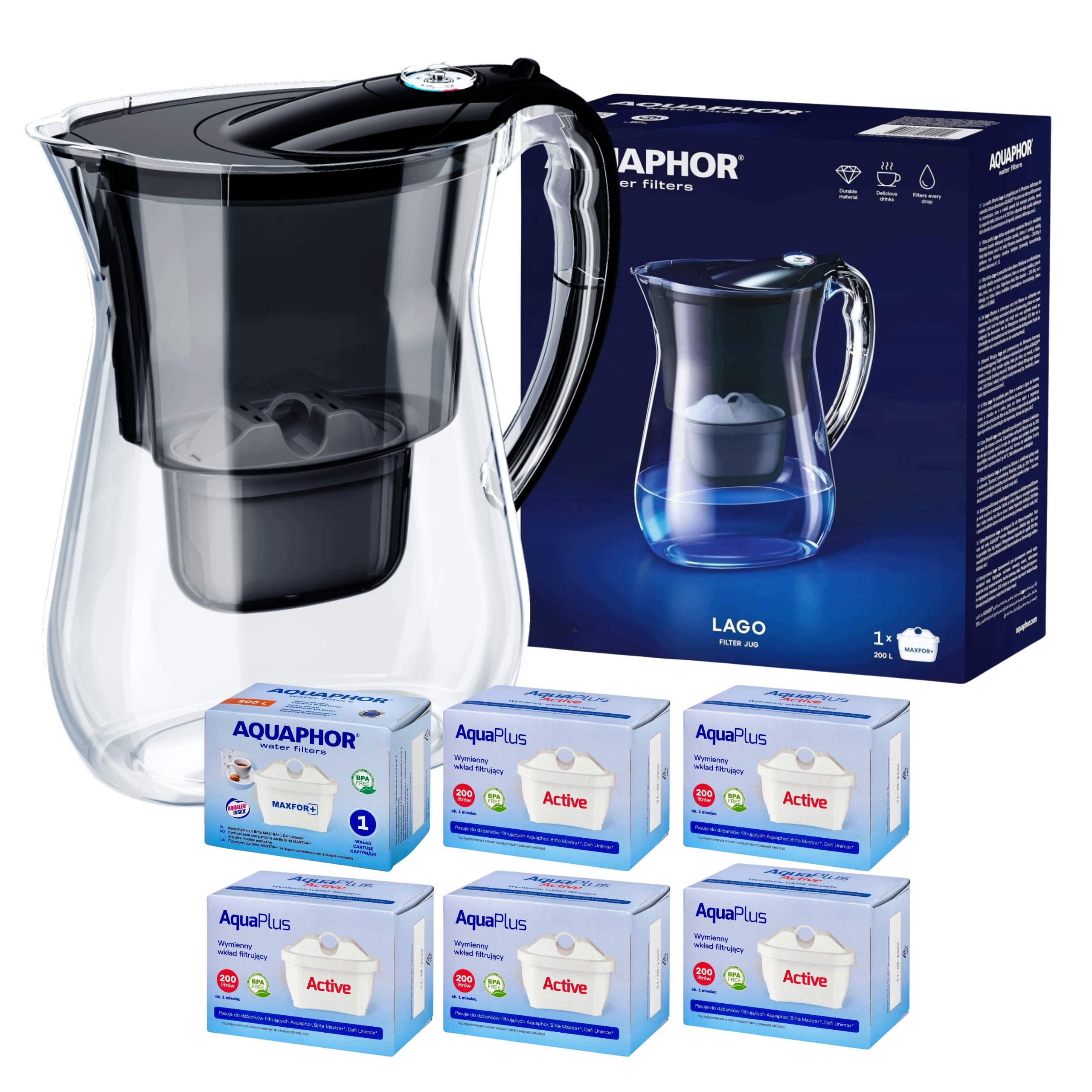 Filtrační konvice na vodu Aquaphor Lago Černá 3,8 l 6 náplní (1+5)
