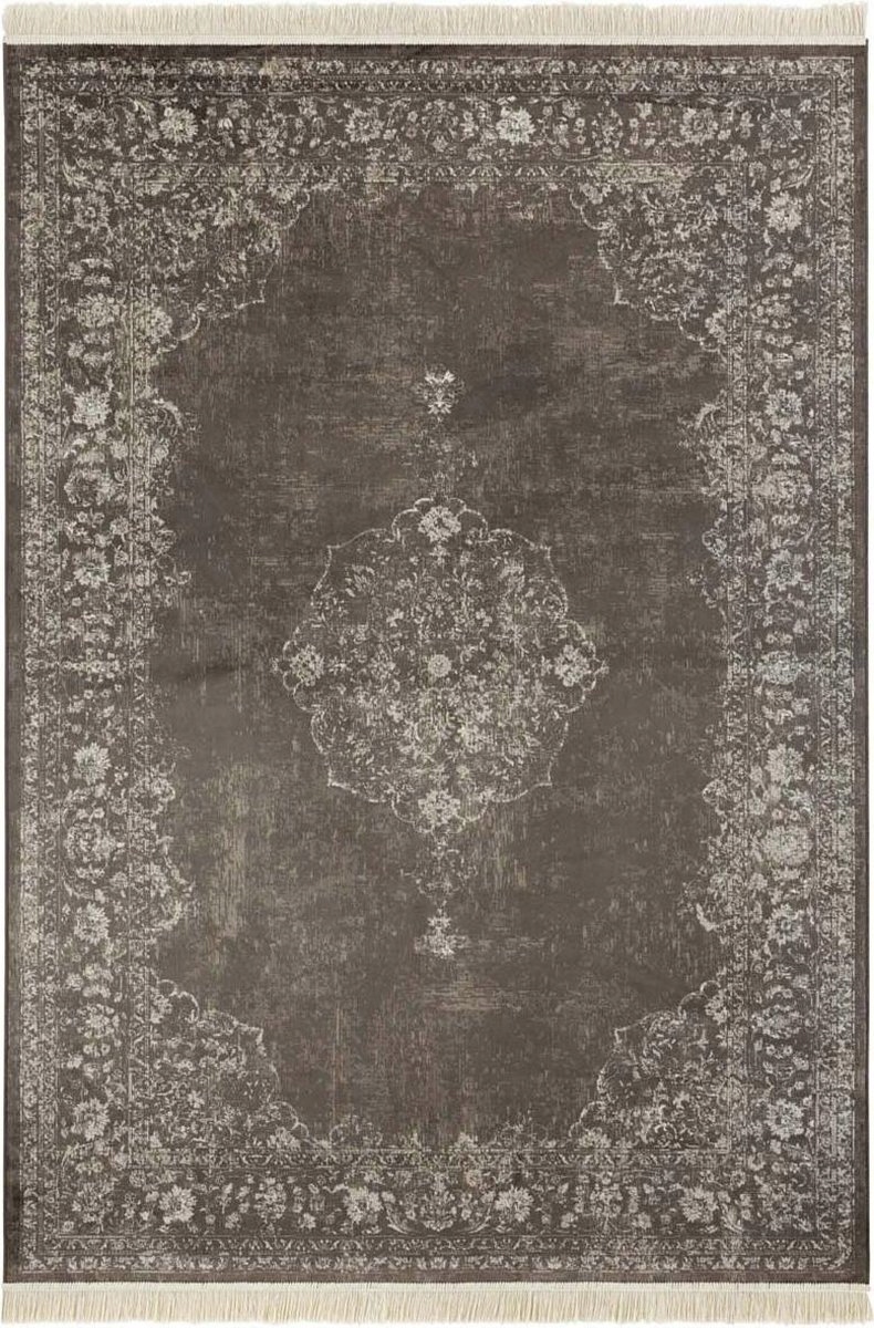 Tradičný hnedo-krémový koberec z viskózy s strapcami 160 x 230 cm