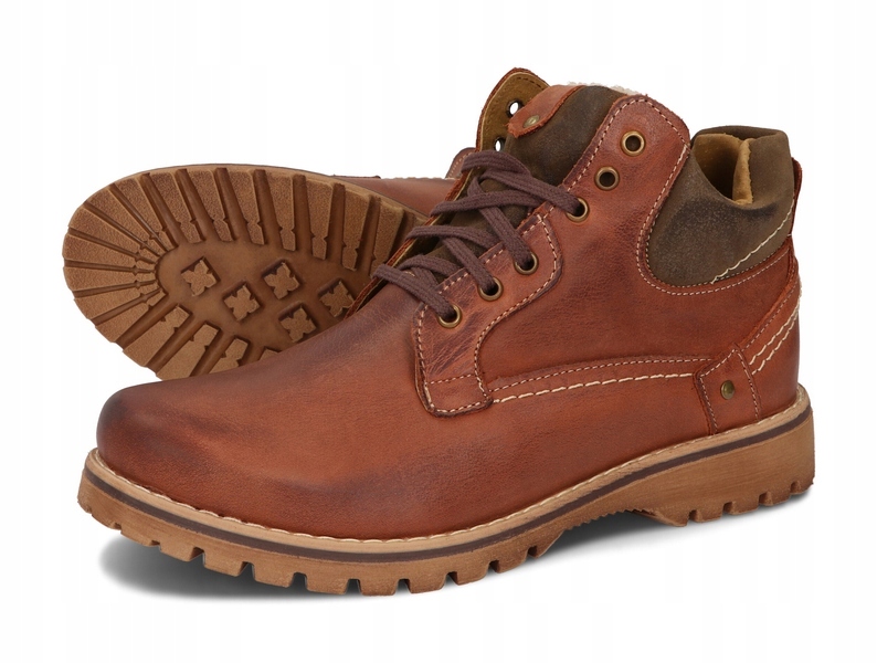 BUTY MĘSKIE ZIMOWE POLSKIE OCIEPLANE SKÓRA 885 BORDO TRZEWIKI SKÓRZANE 42 Długość wkładki 28 cm