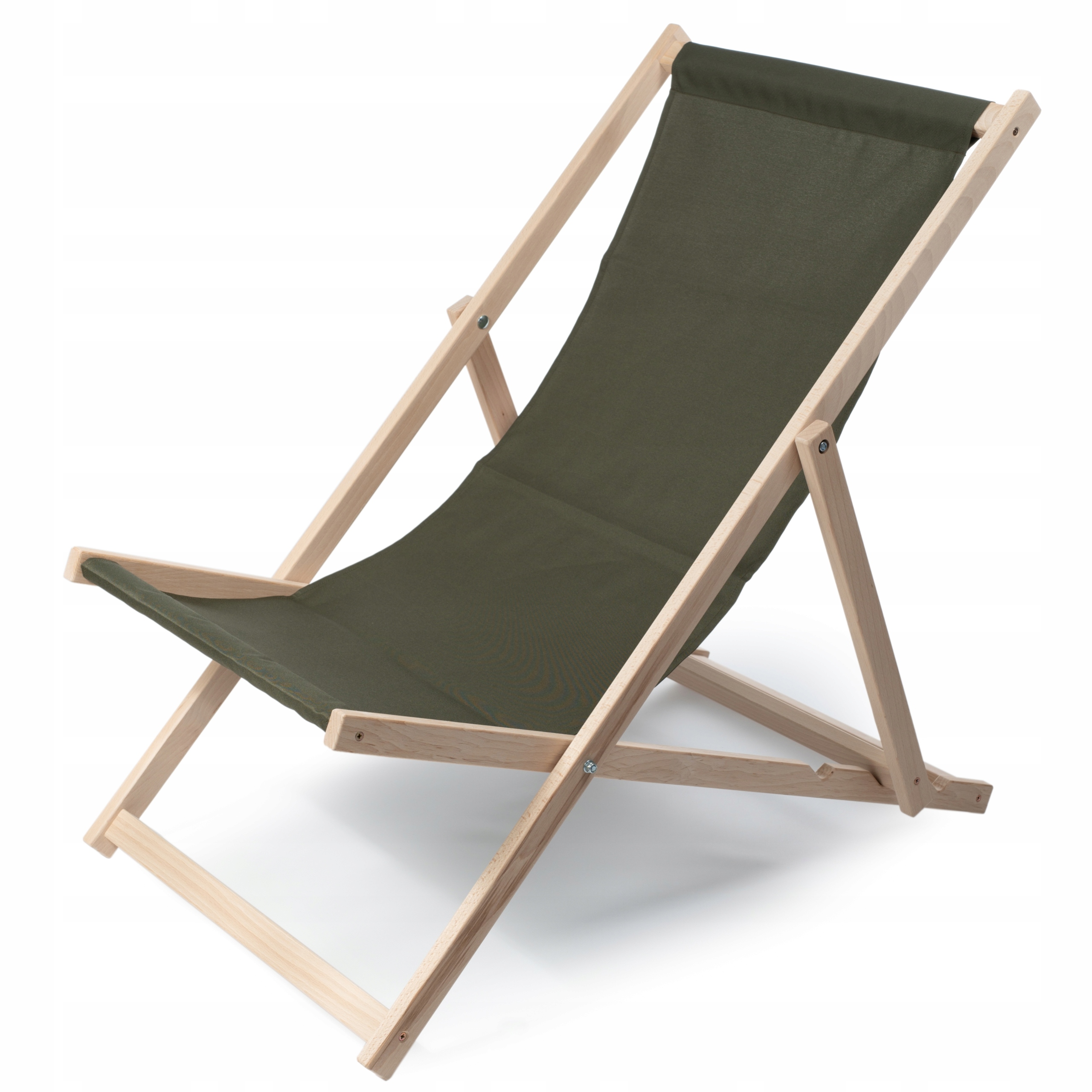Klasyczny drewniany leżak ogrodowy Oliwkowy