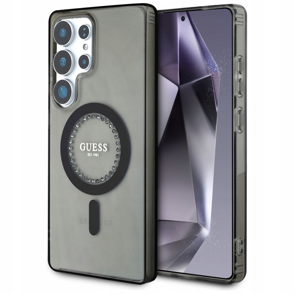 Pouzdro Guess Rhinestones Printed Classic Logo MagSafe Samsung Galaxy S25 Ultra