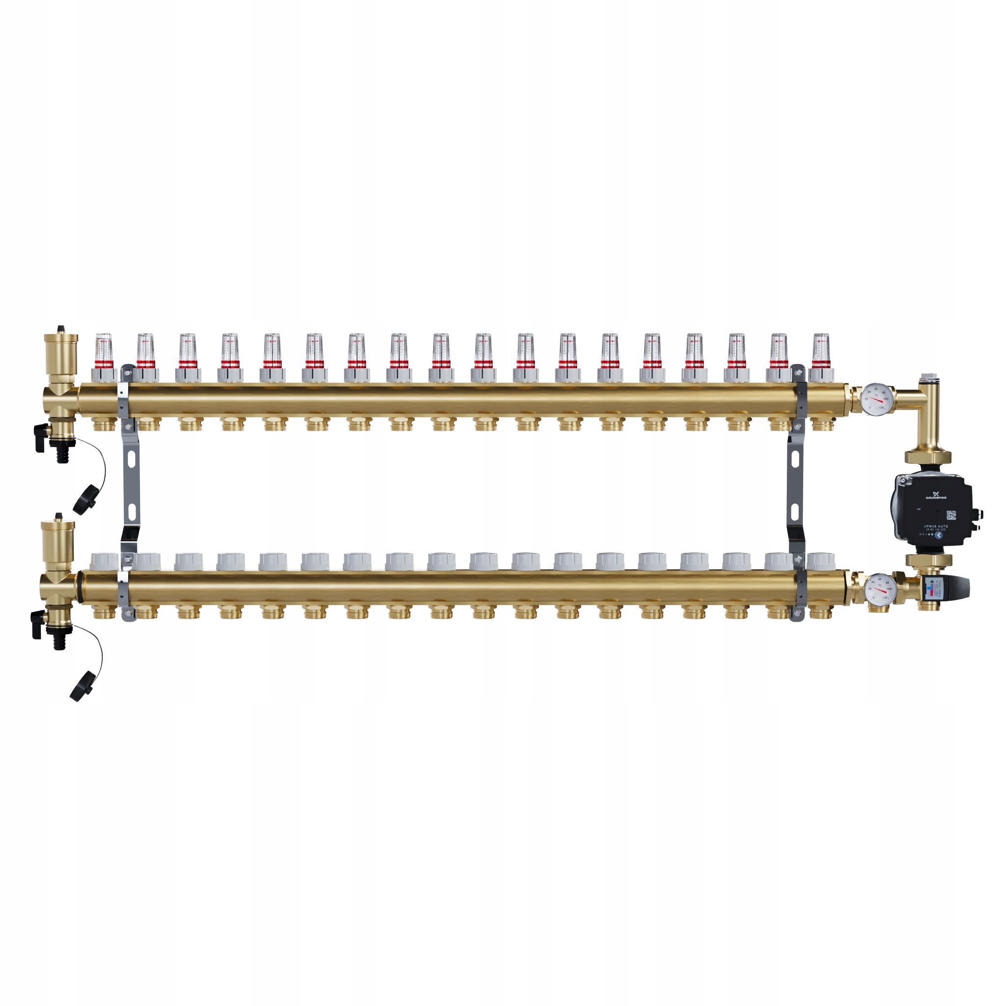 Rozdělovač pro podlahové topení 18 mosazných sekcí Pompa Grundfos