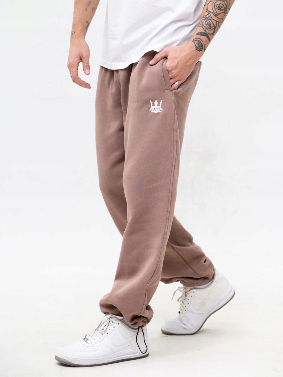 Široké Tepláky Baggy Pánské Hnědé Jigga Wear Logo Drawcord M