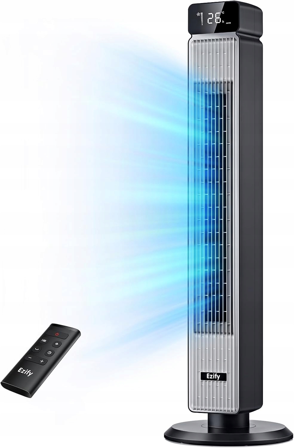 Ezify ventilátor sloupový tichý 6 rychlostí dálkový ovladač časovač 90° 7.3 m/s kancelář