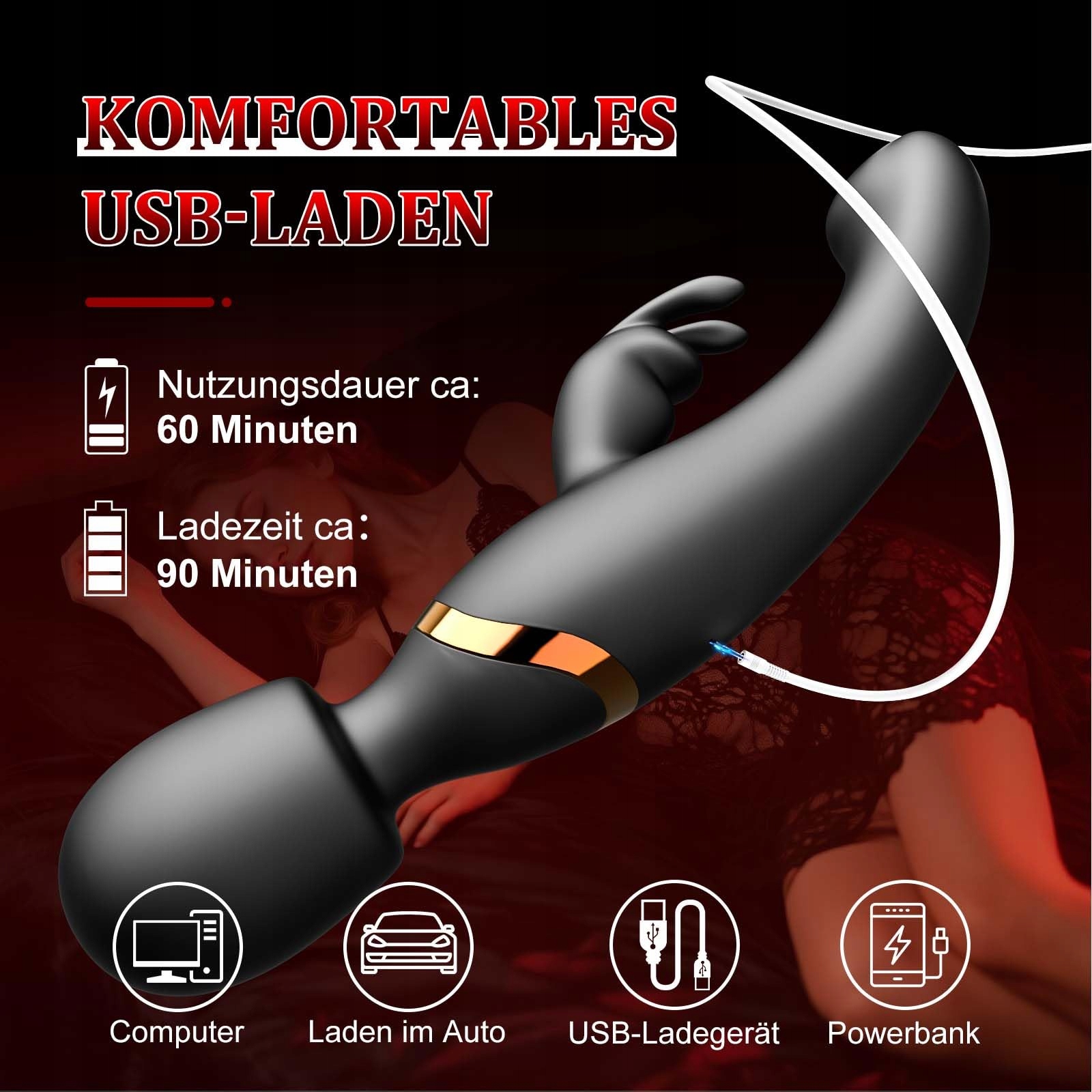 TOUNID Wibrator 3w1 Dla Kobiet G Punkt Klitoris Analny Stymulator Czarne — miniatura 6