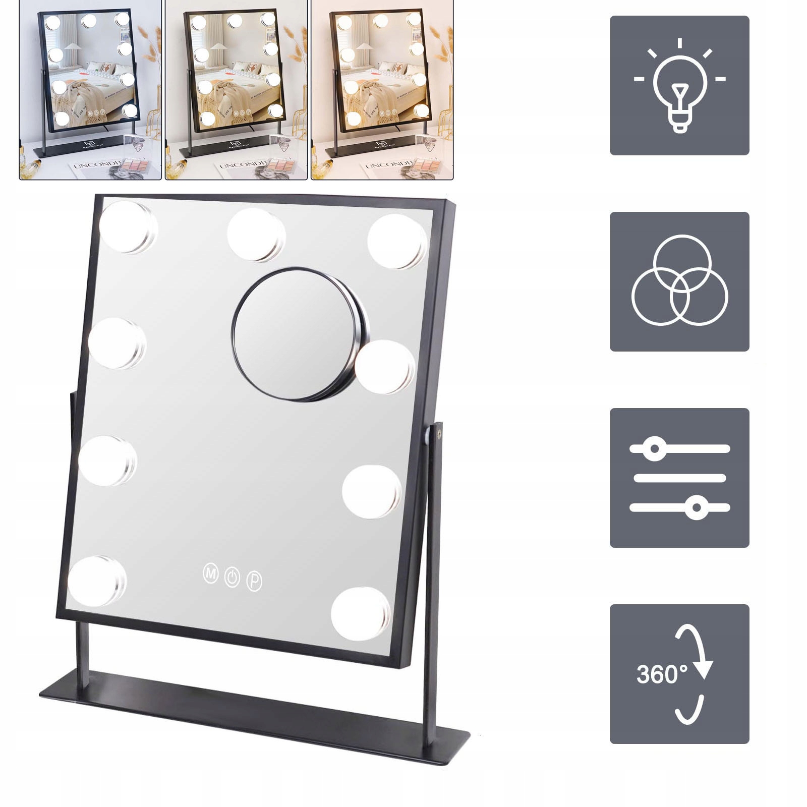 Kosmetické podsvícené kosmetické zrcátko 9 Led Hollywood