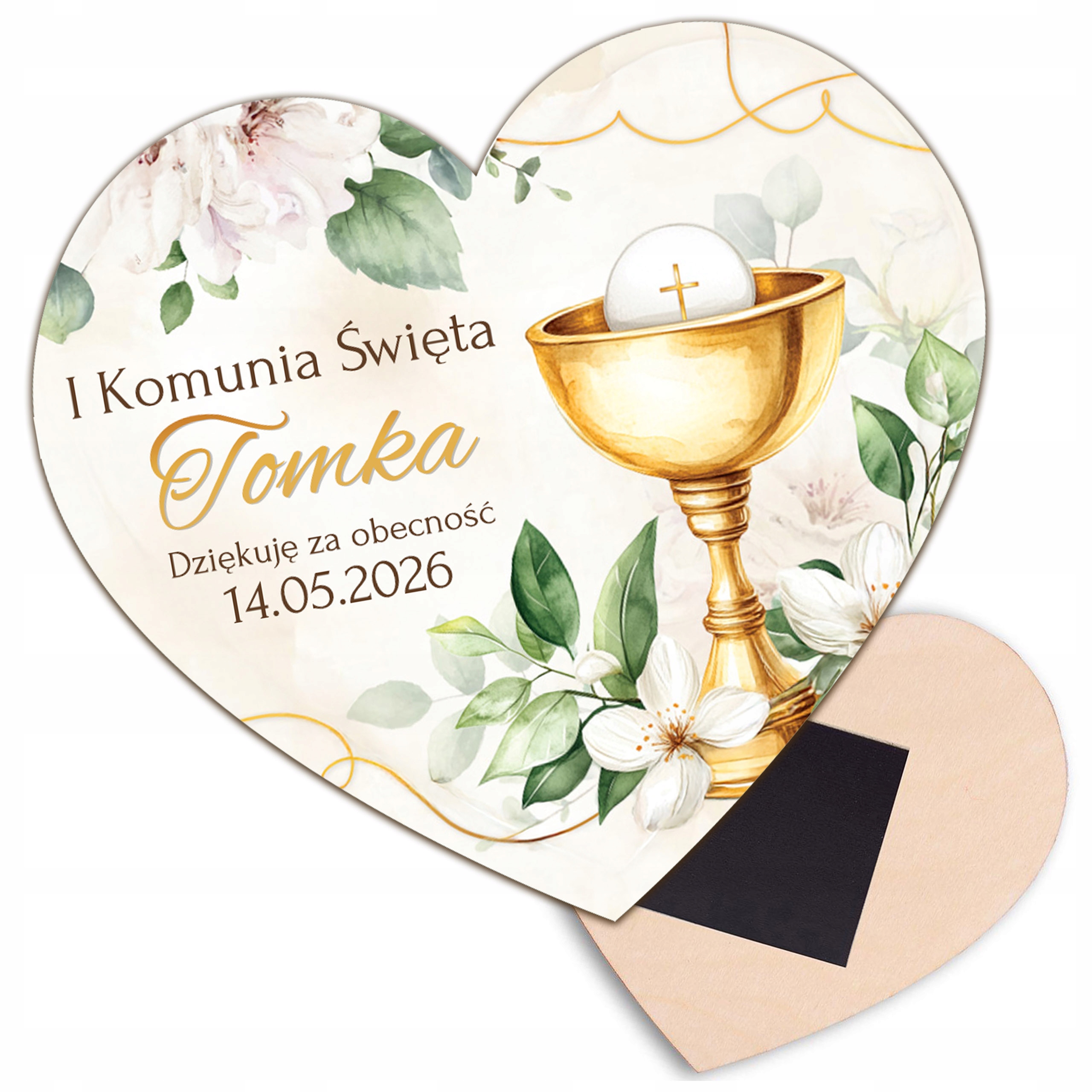 PODZIĘKOWANIE DLA GOŚCI KOMUNIA MAGNES SERCE IMIĘ DATA PERSONALIZACJA WZORY