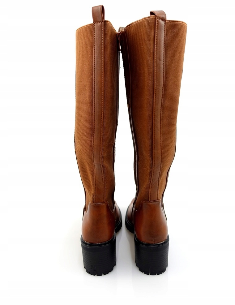 DAMSKIE KOZAKI BRĄZOWE CAMELOWE Z EKOSKÓRY NA OBCASIE PLATFORMA 37 Rozmiar 37