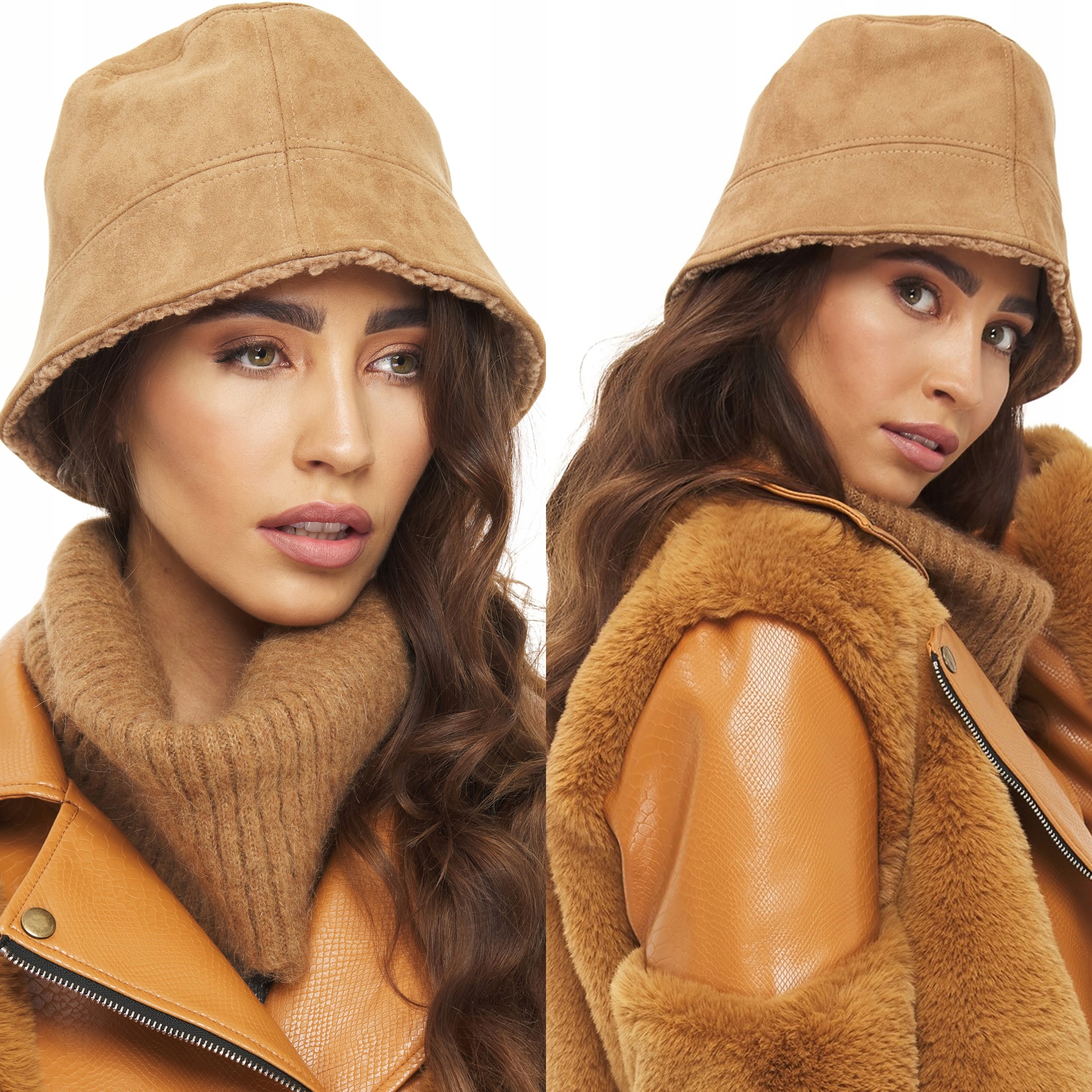 

Bucket Hat Czapka Kapelusz futro teddy bear camel