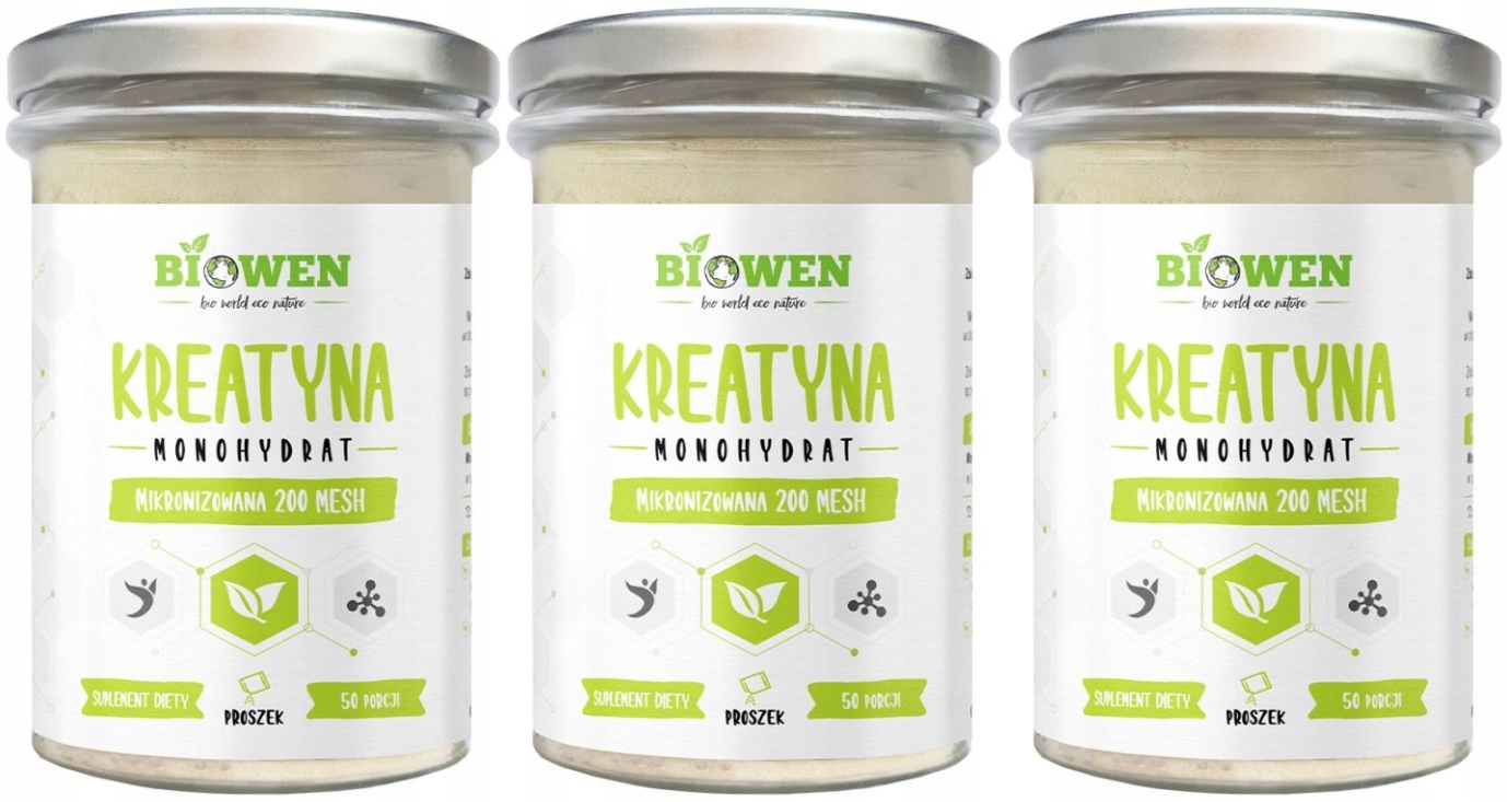 Sada 3x Kreatin Biowen Tréninková výkonnost Síla svalů Čisté složení