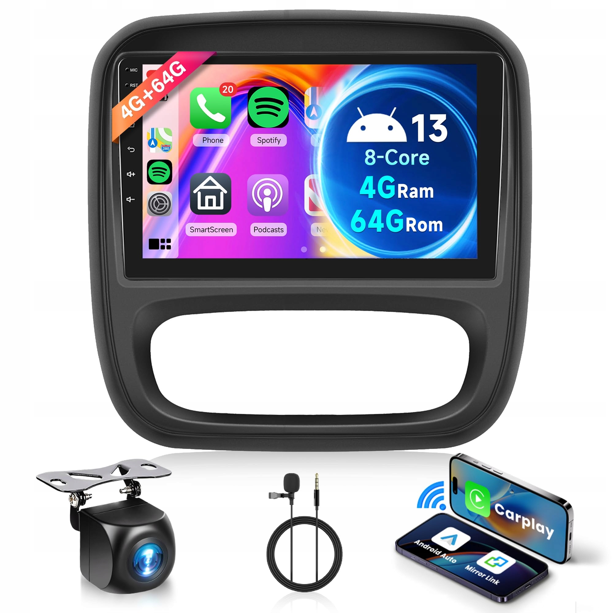 8-jadrový 4G 64G Carplay Android 13 autorádio Renault Opel