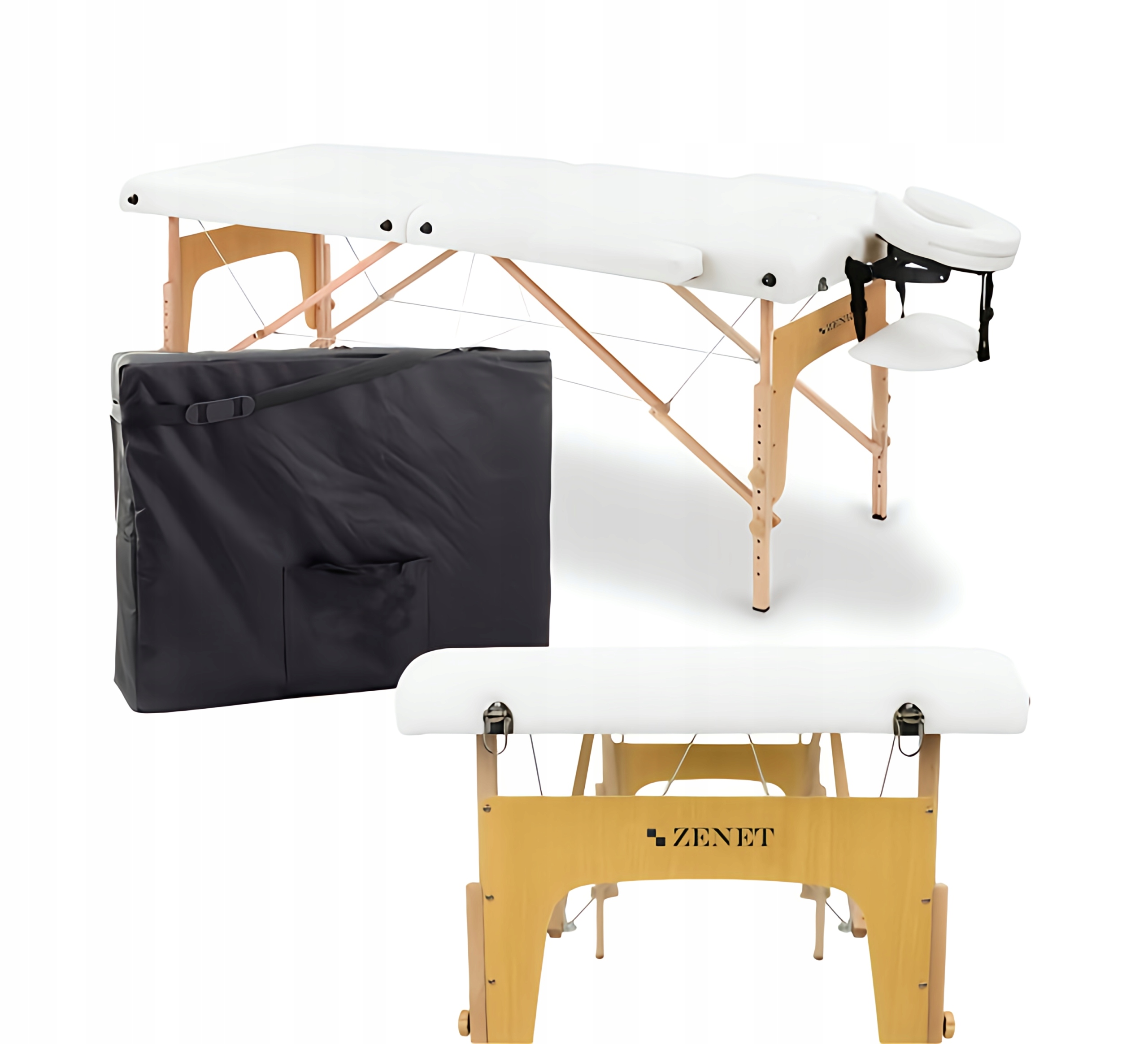ZENET Massageliege aus Holz – ausziehbar, verstellbar, professionell, mit Bezug