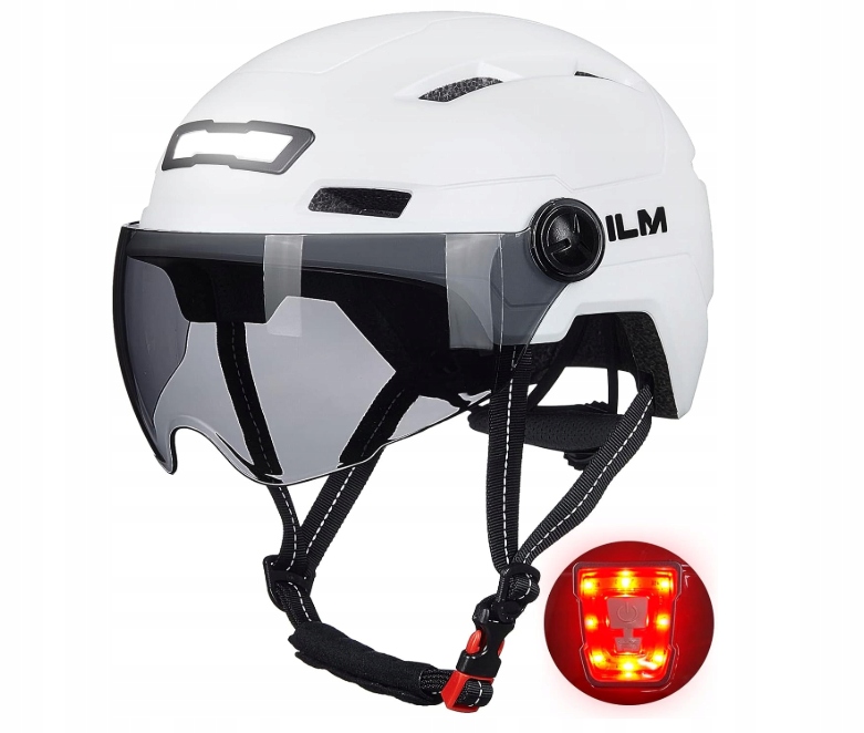 ILM Cyklistická přilba pro dospělé s lampičkou, Usb, bílá, S/m