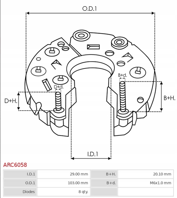Mostek diodowy alternatora ARC6058 Numer katalogowy części ARC6058