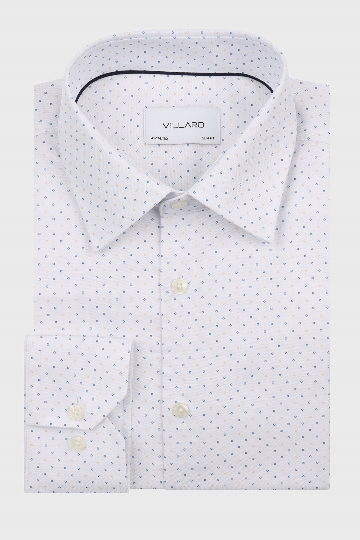 Bílá košile se vzorem drobných koleček dlouhý rukáv 46-176/182 Slim Fit