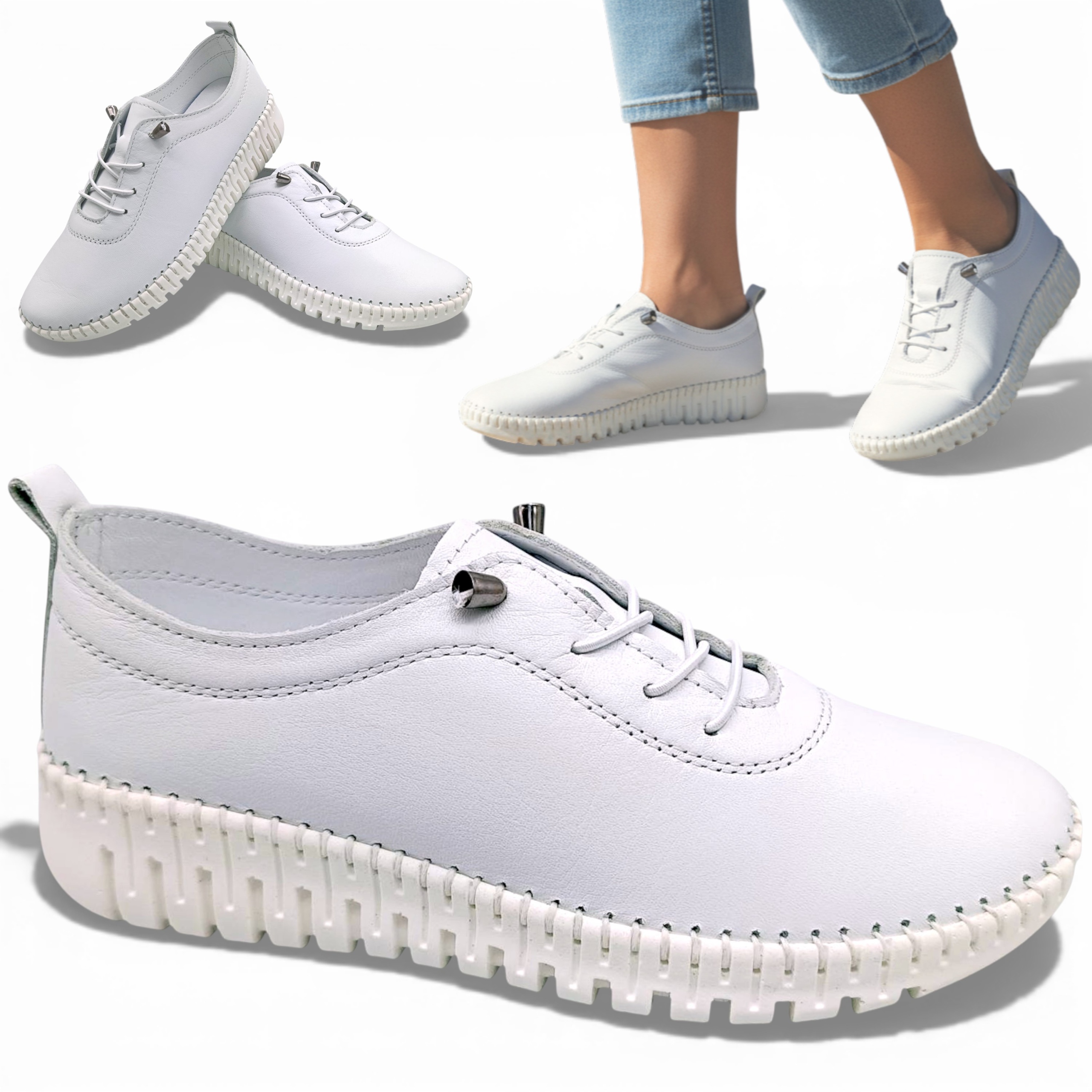 Dámské kožené polobotky 40 Sportovní boty Bílé Jarní Pohodlné T.Sokolski