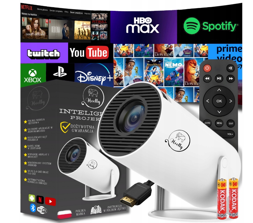 PROJEKTOR RZUTNIK ANDROID TV WIFI FULL HD PRZENOŚNY SMART GŁOŚNIK OBROTOWY Stan opakowania oryginalne