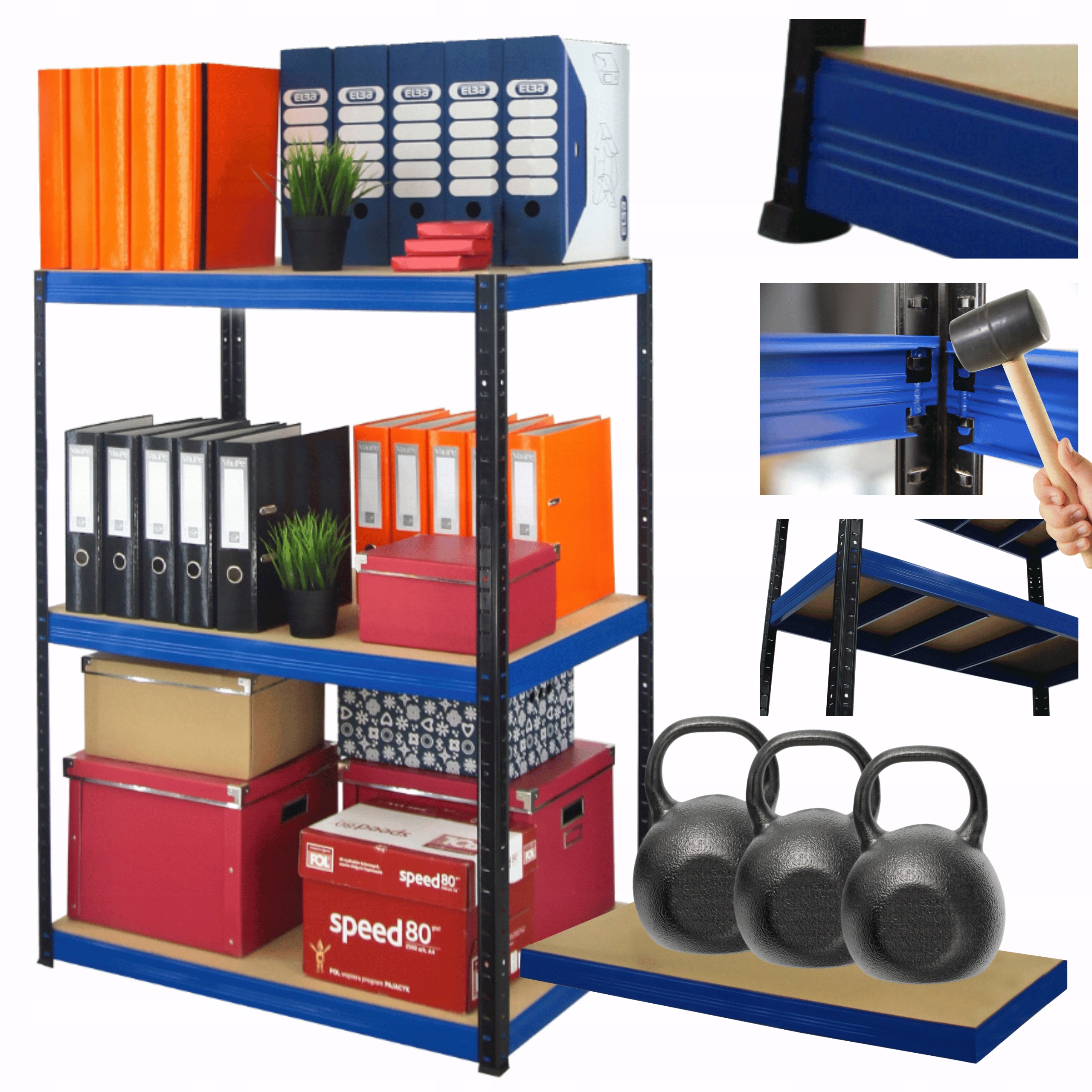 Kovový skladový regál Helios 90x110x35 cm 3Px350 kg Pevný