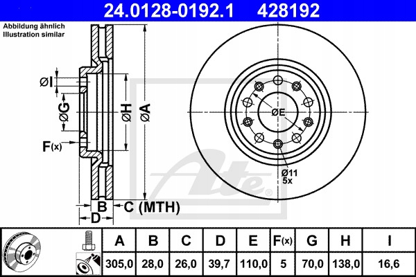 ATE TARCZE PRZÓD ALFA ROMEO 159 1.9 2.0 2.2 305MM Producent części ATE