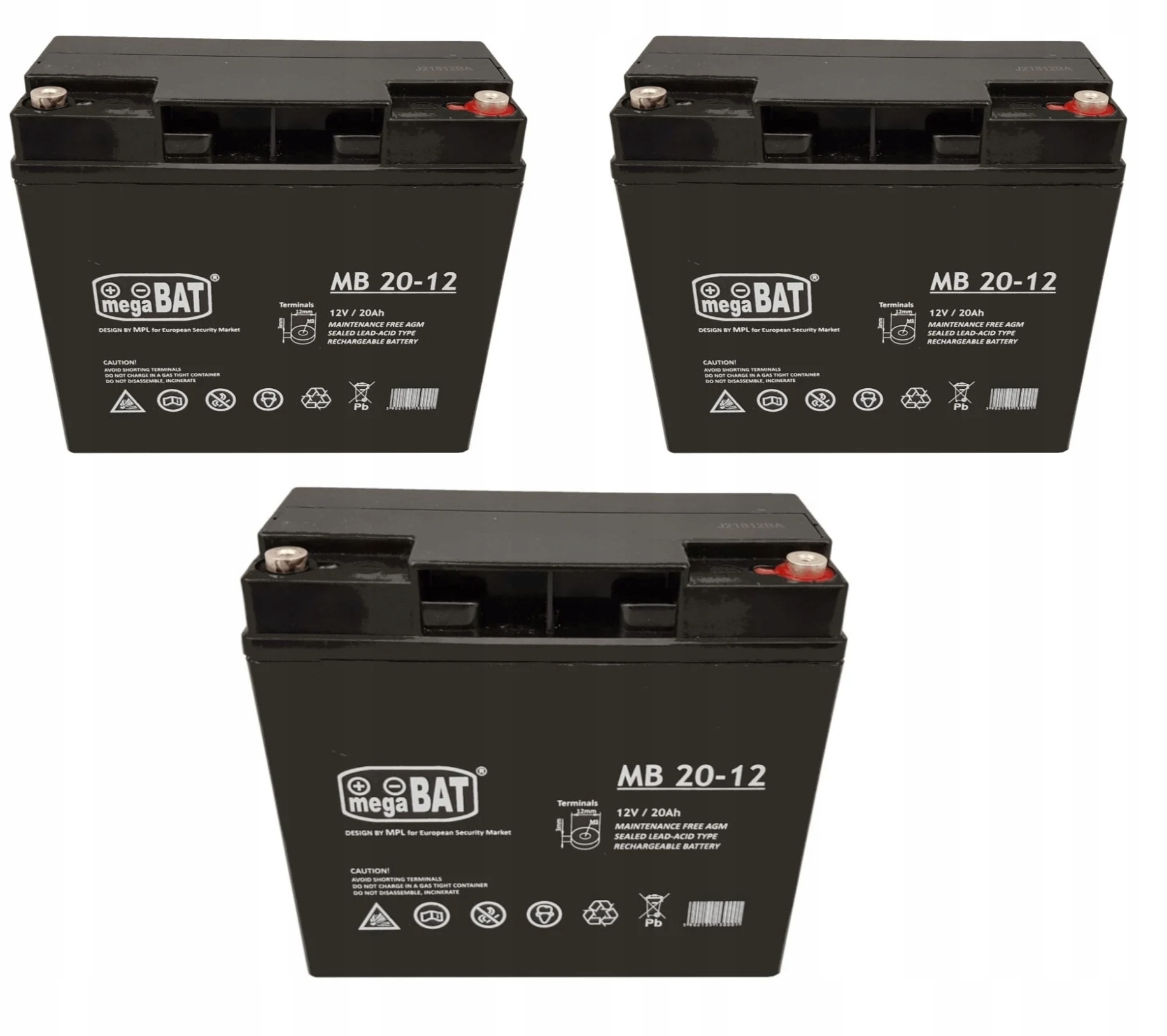 3X Akumulátor Agm 12V 20Ah Megabat (rozmer 18Ah) Ups solárny alarm na bicykli