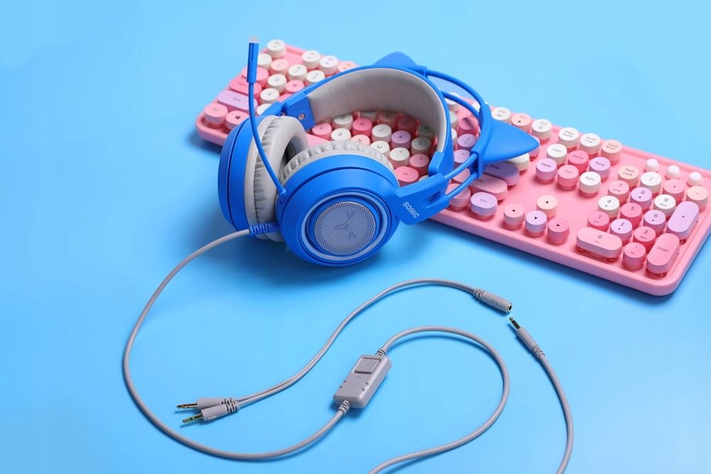 SŁUCHAWKI GAMINGOWE KOCIE USZY MIKROFON + PILOT Regulacja głośności tak