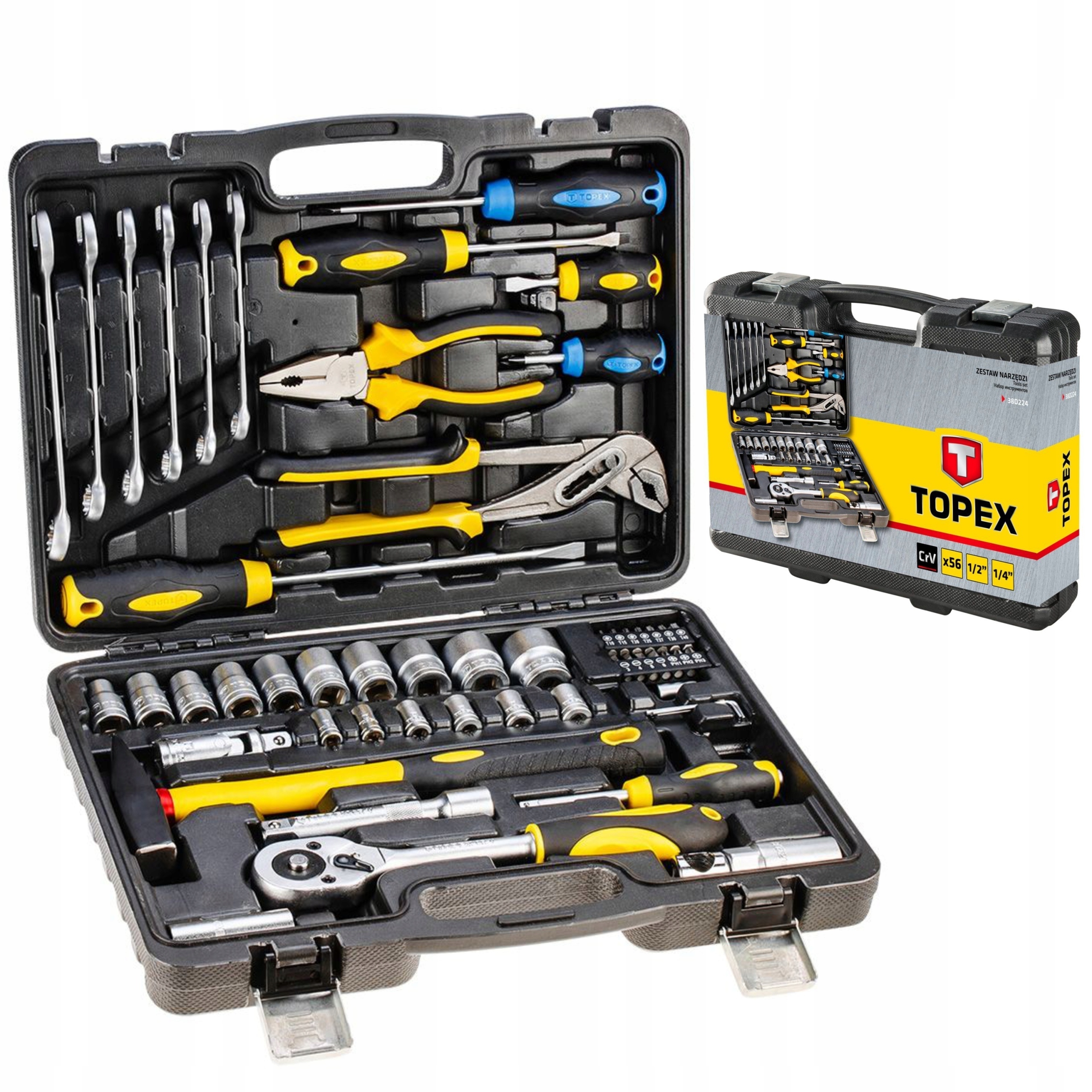 TOPEX KLUCZE ZESTAW KOMPLET NARZĘDZI WALIZKA 56SZT 38D224