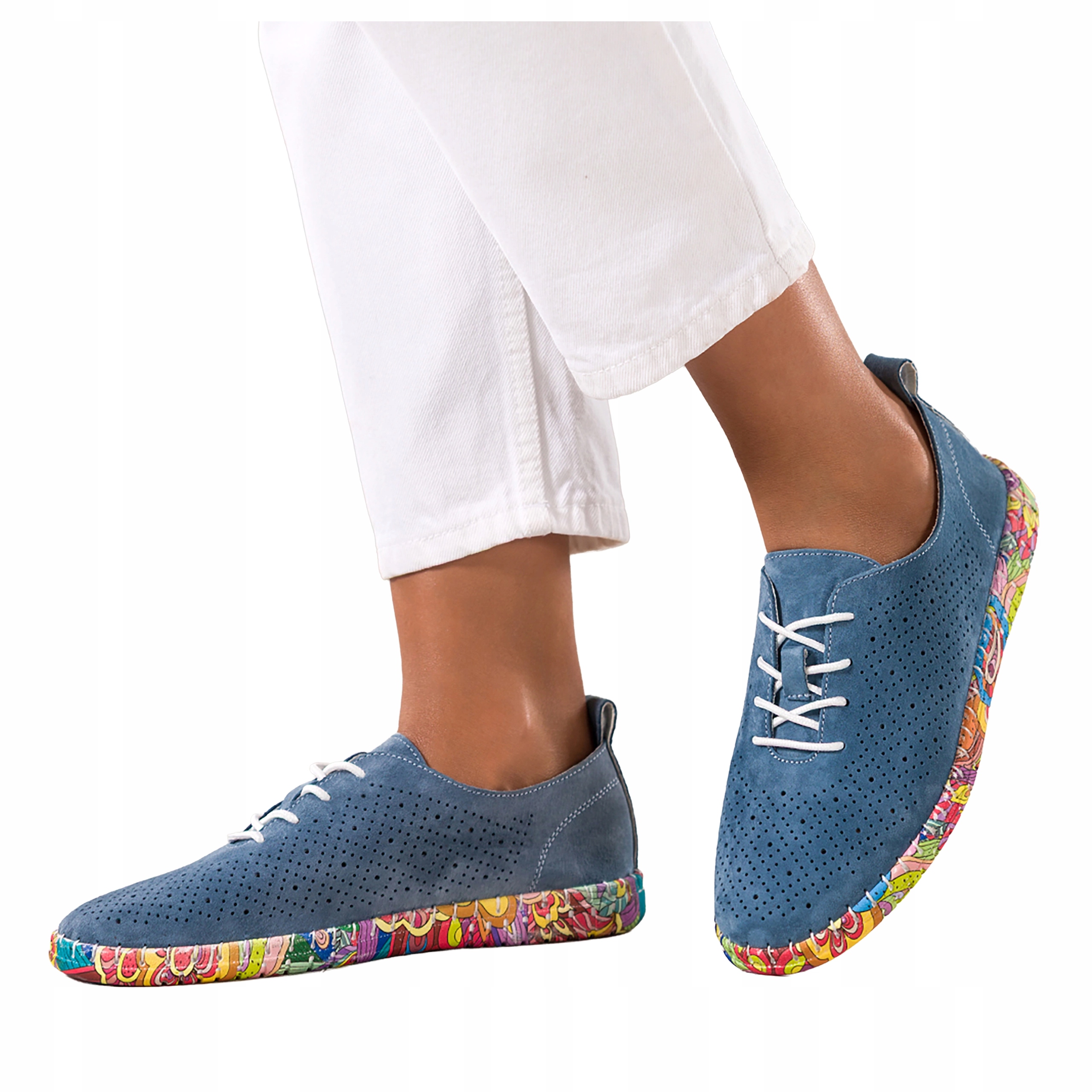 Pólbuty Modré Dámské Kožené Ažurové Šněrovací Pohodlné Módní vel. 41