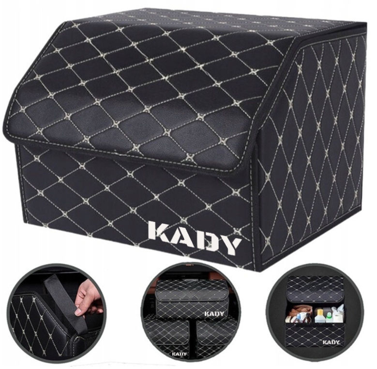 Organizer Do Bagażnika Samochodu Kufer Wzór Przeszywany Sztywny Stylowy