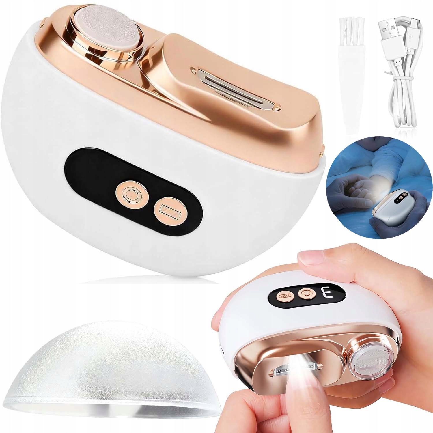 Elektrický Zastřihovač Nehtů 3 Rychlosti Led Usb Bezpečný Zastřihovač 2V1
