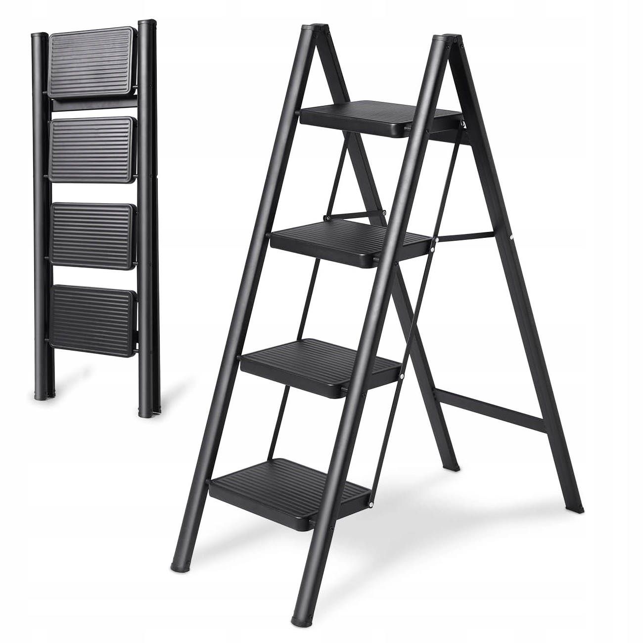 Składany stopień 4-stopniowy Drabinka domowa Czarny taboret pomocniczy
