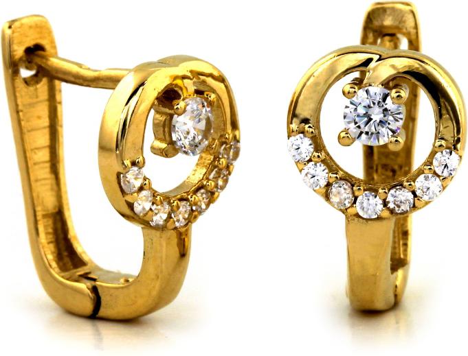 Náušnice zlaté 585 s kroužkem a zirkony 14K klasické pro ženy
