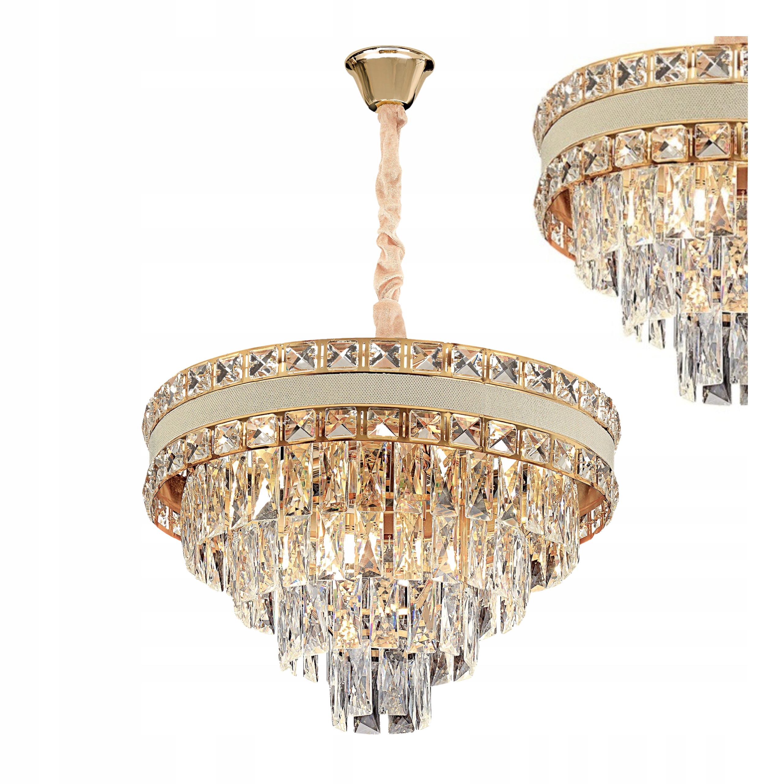 Lampa Sufitowa Wisząca Złota Kryształowa Glamour Żyrandol 50 cm 7 x E14