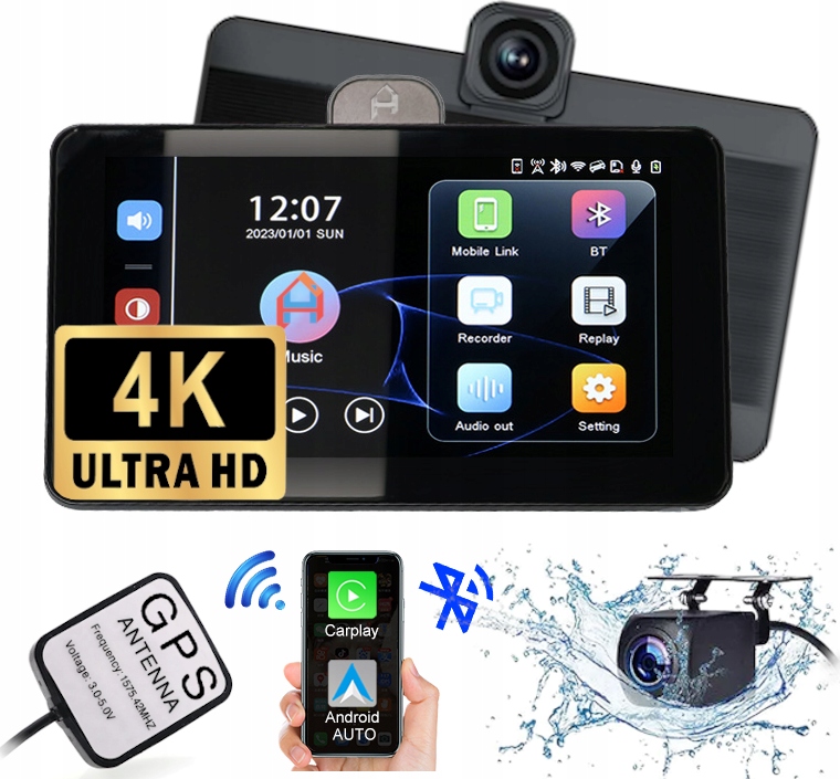 Ekran Monitor Radio Nawigacja Rejestrator 4K Kamera Android Auto CarPlay