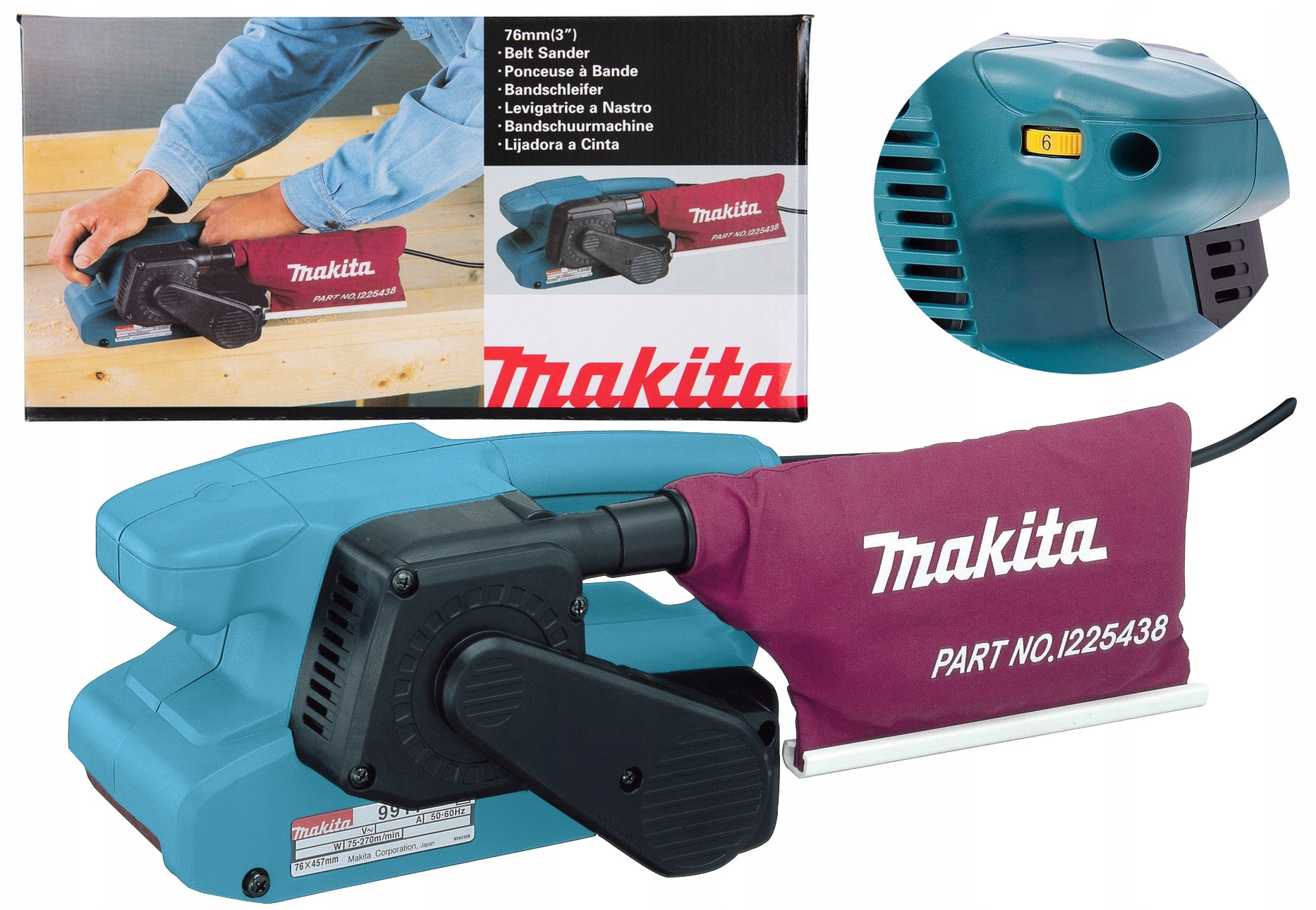 Makita 9911 Szlifierka Taśmowa 650W 76x457mm Z Regulacją Prędkości