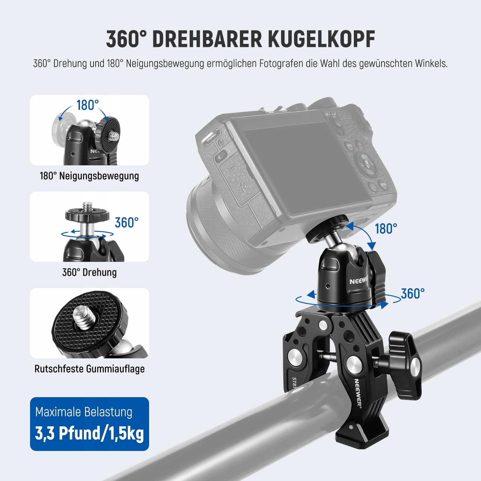 NEEWER Superklemme Z Kulą Uchwyt Na Telefon I Kamerę GoPro DJI iPhone 15 — miniatura 3