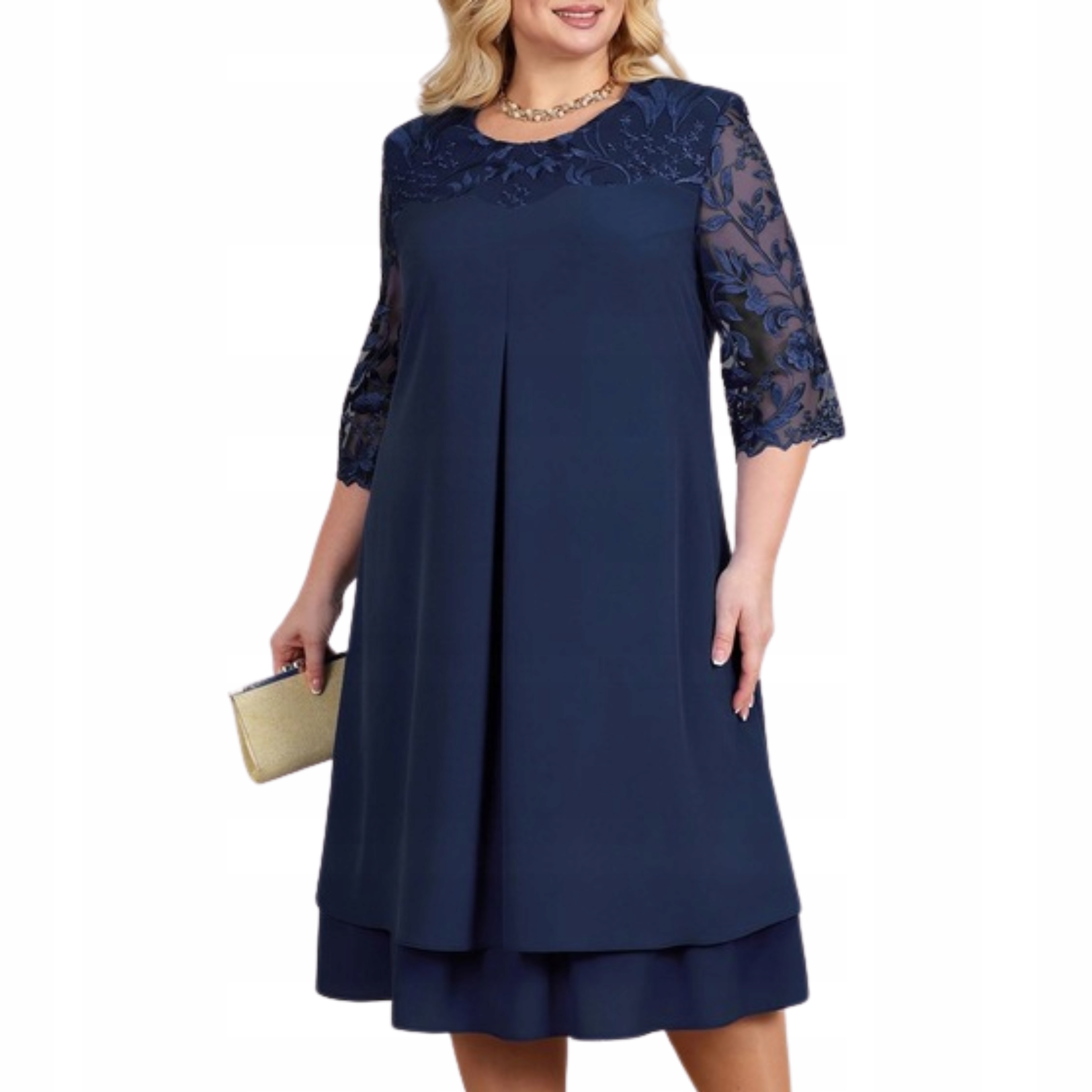 Sukienka damska wieczorowa midi koronkowa kwiatowa Plus Size